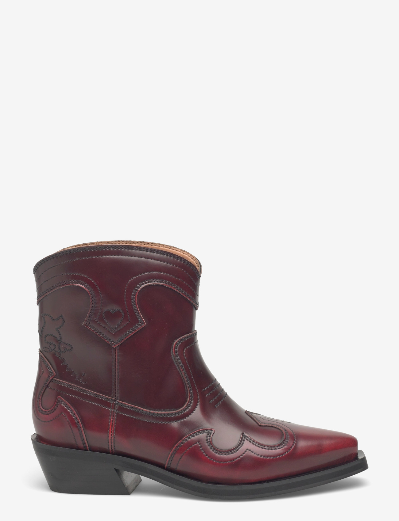 GANNI - Low Shaft Embroidered Western Boots - støvletter - burgundy - 2