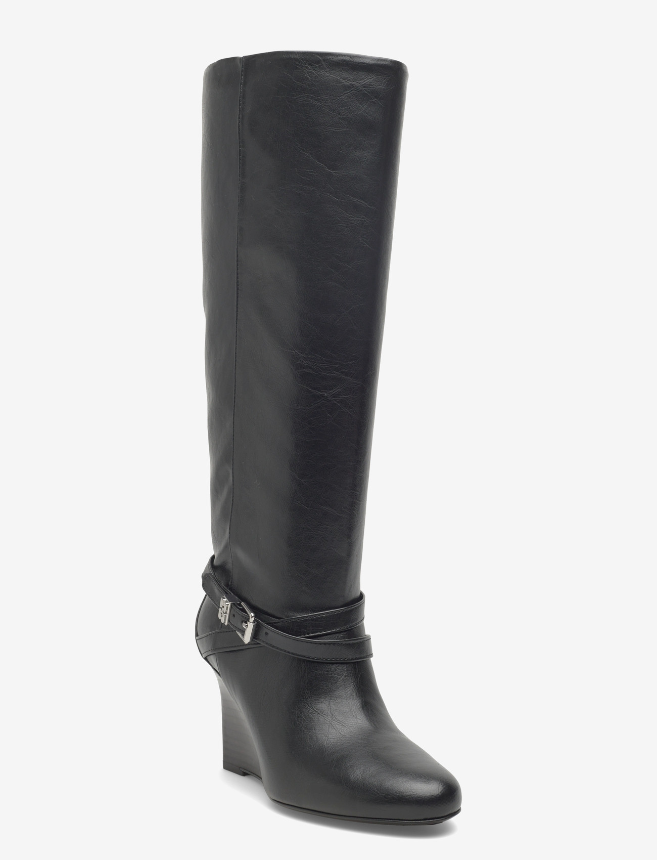 GANNI - Kat Slim Slouchy Boot Crinkle Oleatex - langskaftede støvler - black - 0