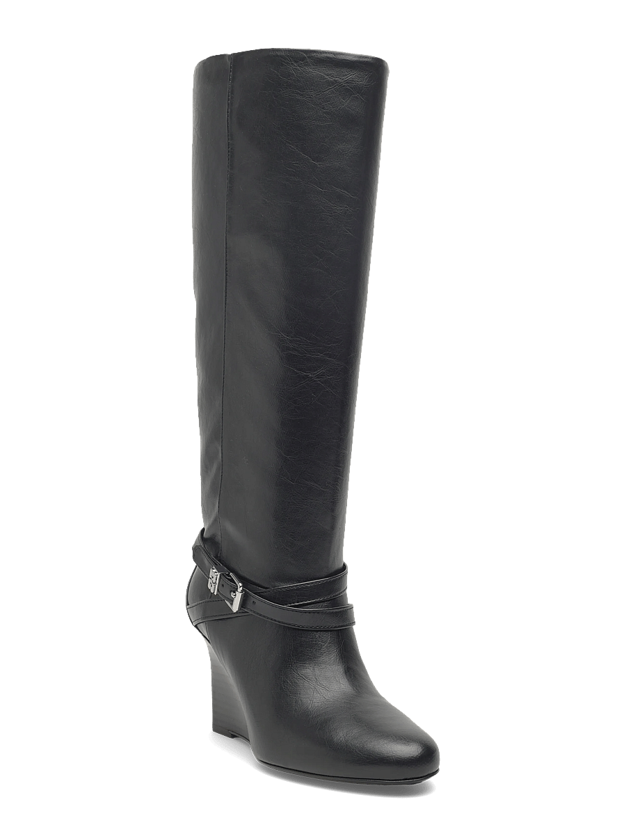 GANNI - Kat Slim Slouchy Boot Crinkle Oleatex - kniehohe stiefel - black - 0