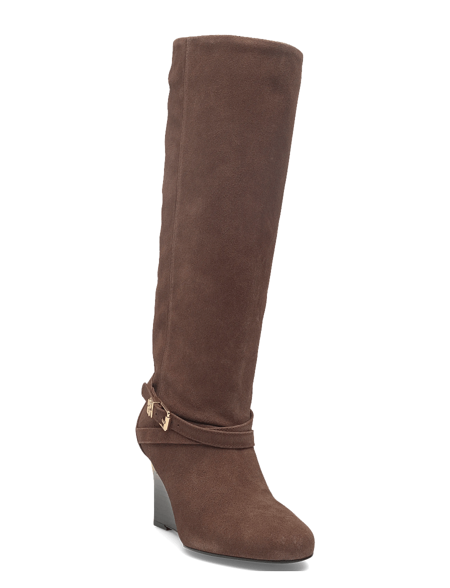 GANNI - Kat Slim Slouchy Boot Recycled Suede Pelinova - keilabsatz schuhe - chicory coffee - 0