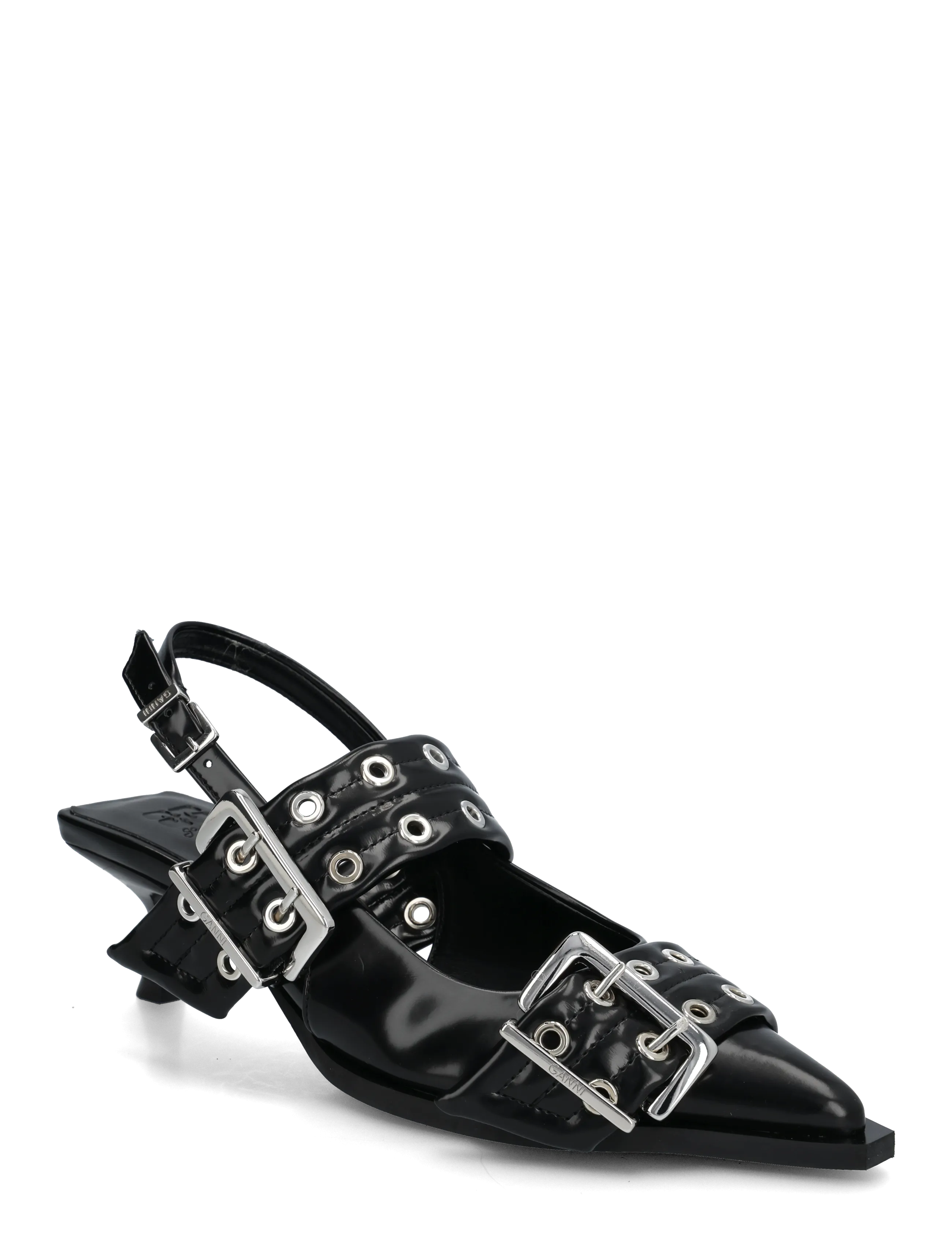 GANNI Feminine Buckle Kitten Heel Box Oleatex, Kvinder, Spænde Slingback Kitten Heel Pumps, Sort, Str: 38
