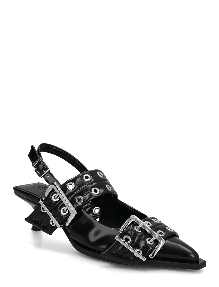 GANNI - Feminine Buckle Kitten Heel Box Oleatex - slingbacks med hæle - black - 0
