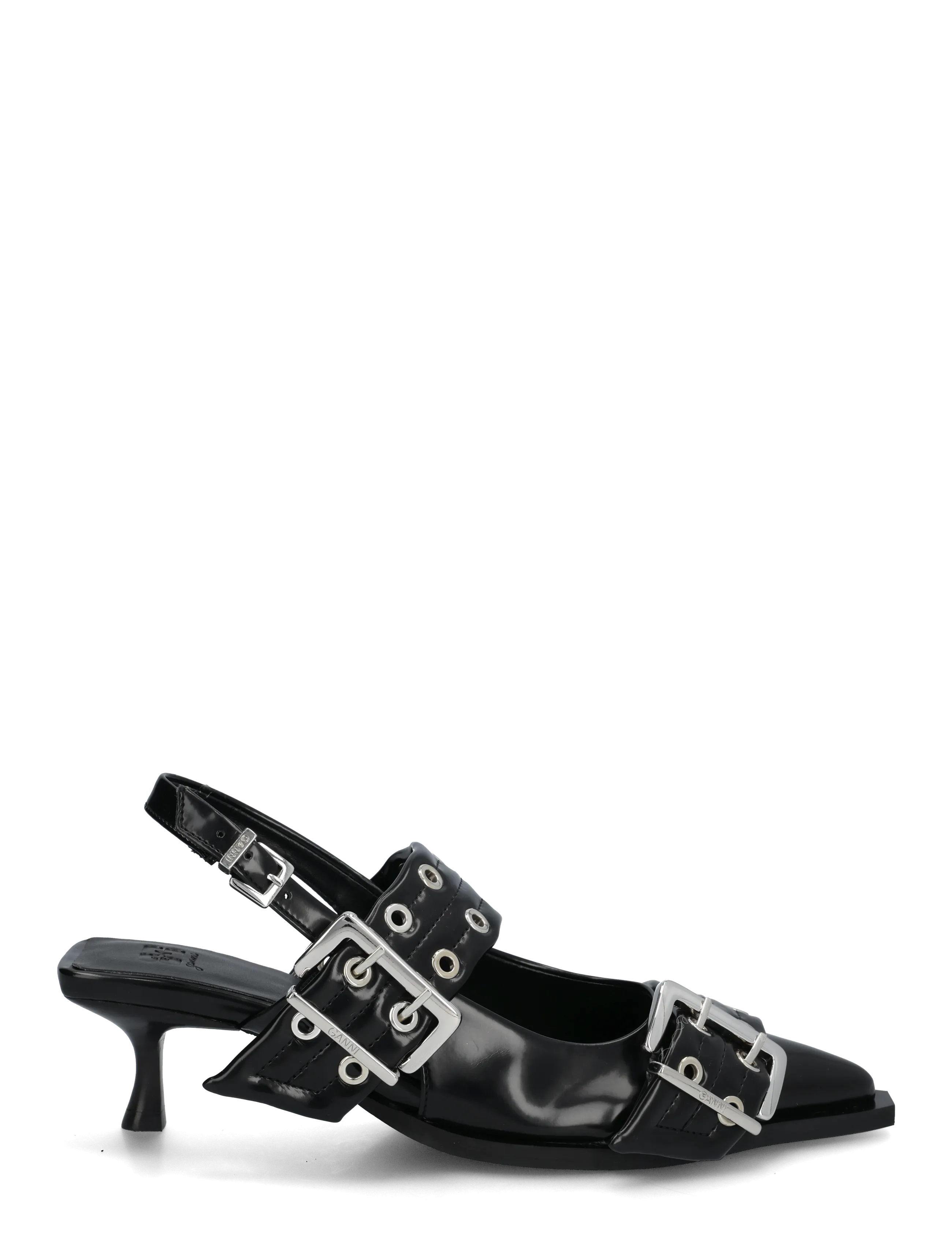 GANNI - Feminine Buckle Kitten Heel Box Oleatex - slingbacks med hæle - black - 2