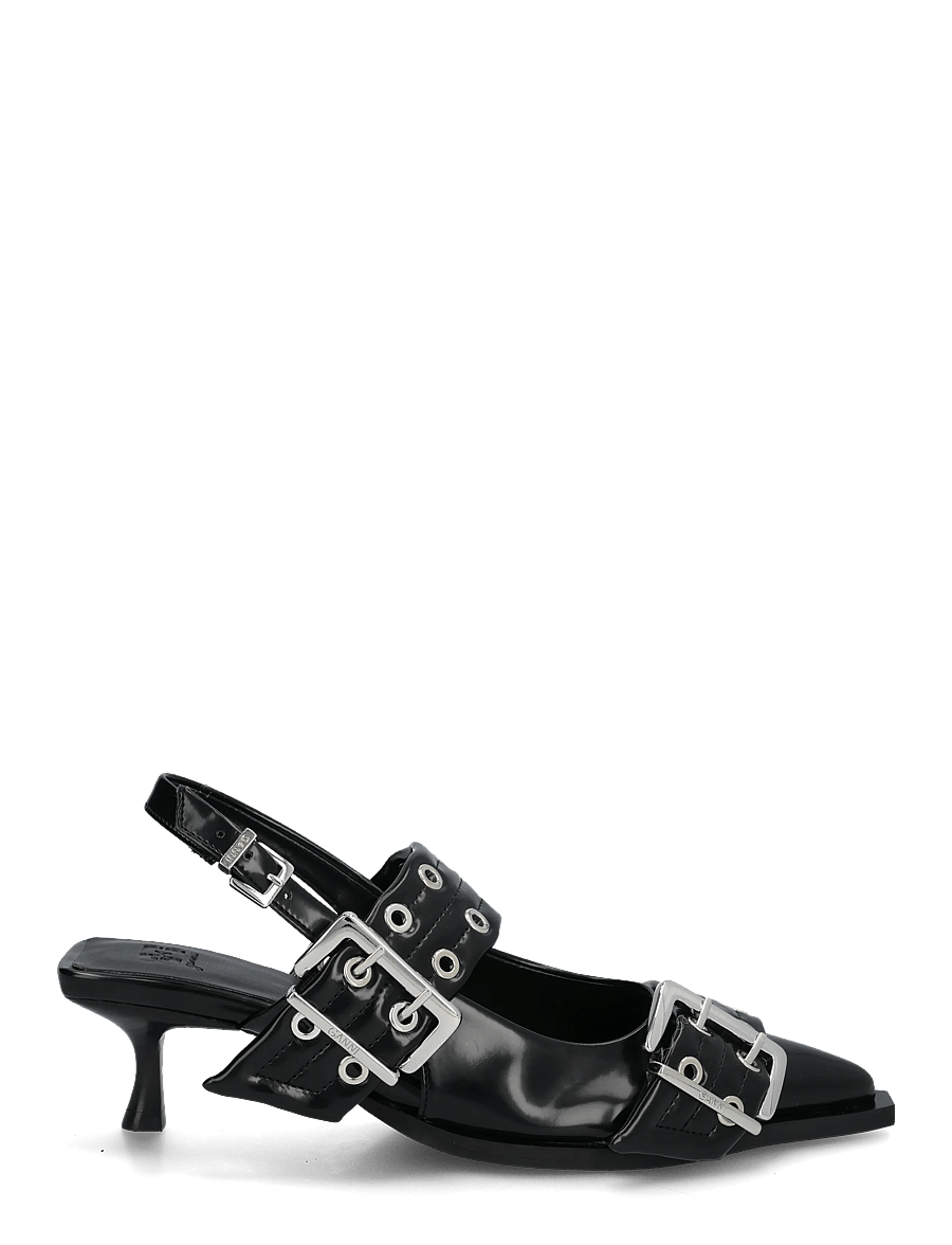 GANNI - Feminine Buckle Kitten Heel Box Oleatex - slingbacks med hæle - black - 2