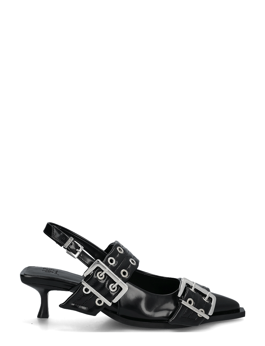 GANNI - Feminine Buckle Kitten Heel Box Oleatex - slingbacks mit absatz - black - 2