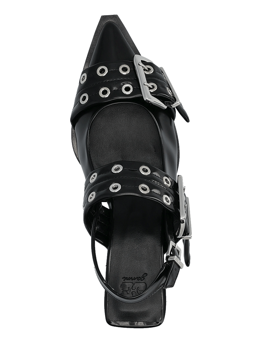 GANNI - Feminine Buckle Kitten Heel Box Oleatex - slingbacks mit absatz - black - 3