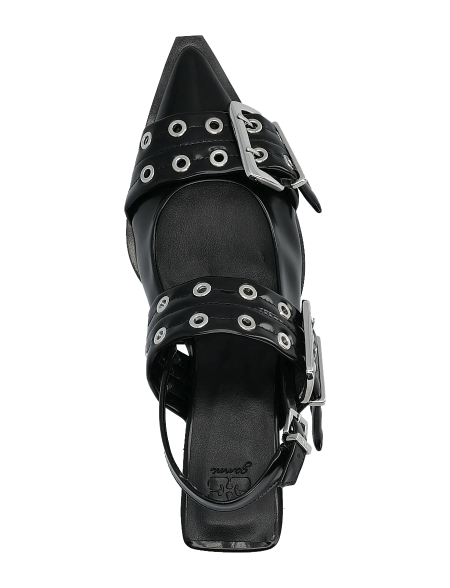 GANNI - Feminine Buckle Kitten Heel Box Oleatex - slingbacks med hæle - black - 3