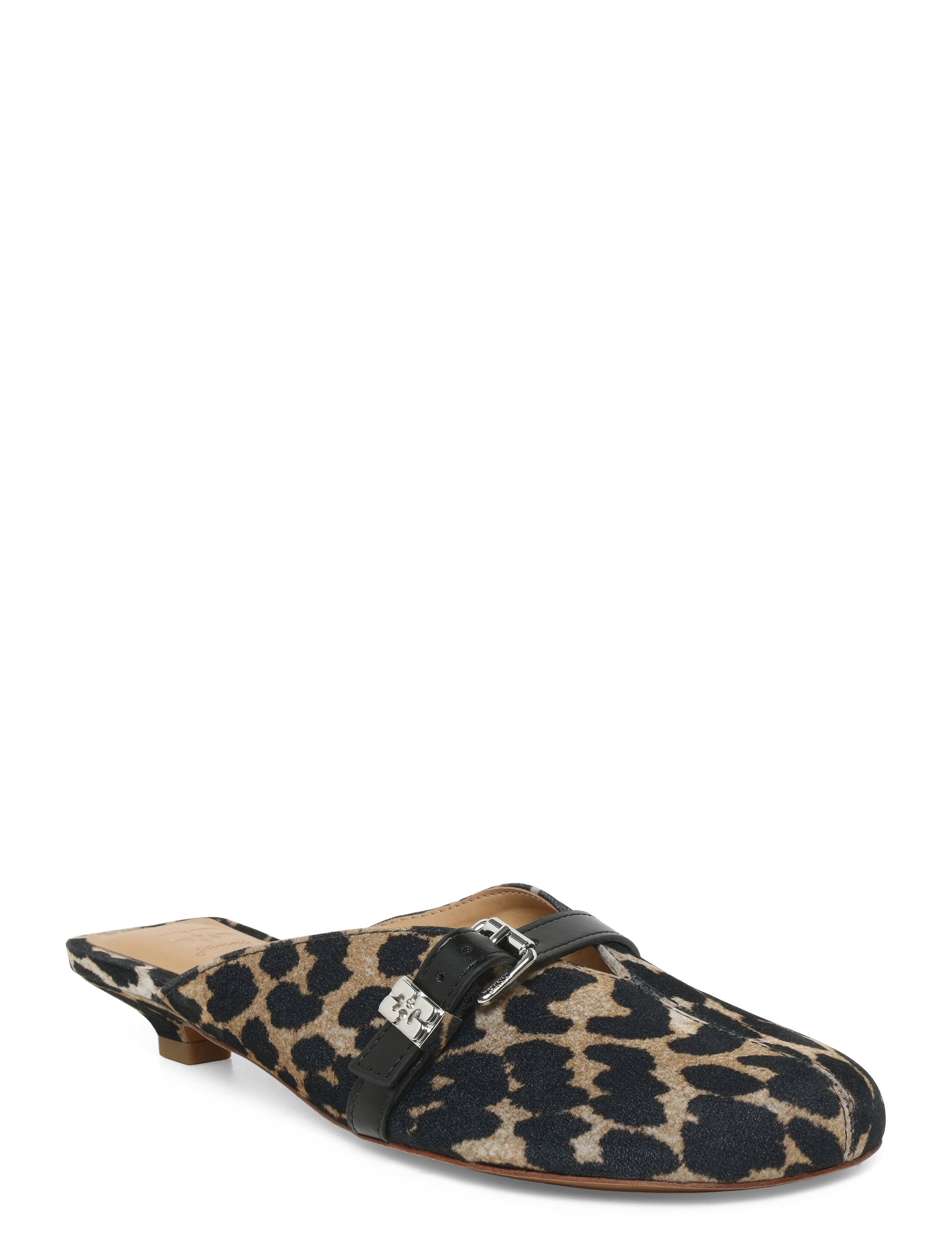 GANNI Sue Kitten Heel Mule Flocked Denim Leo, 41, Mules & Slip-ins, Beige - Heeled Mules, Frauen