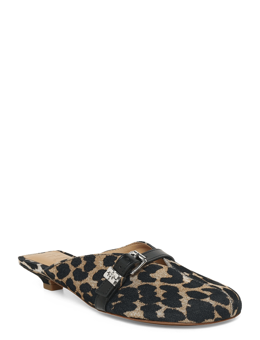 GANNI - Sue Kitten Heel Mule Flocked Denim Leo - pantoletten mit absatz - almond milk - 0