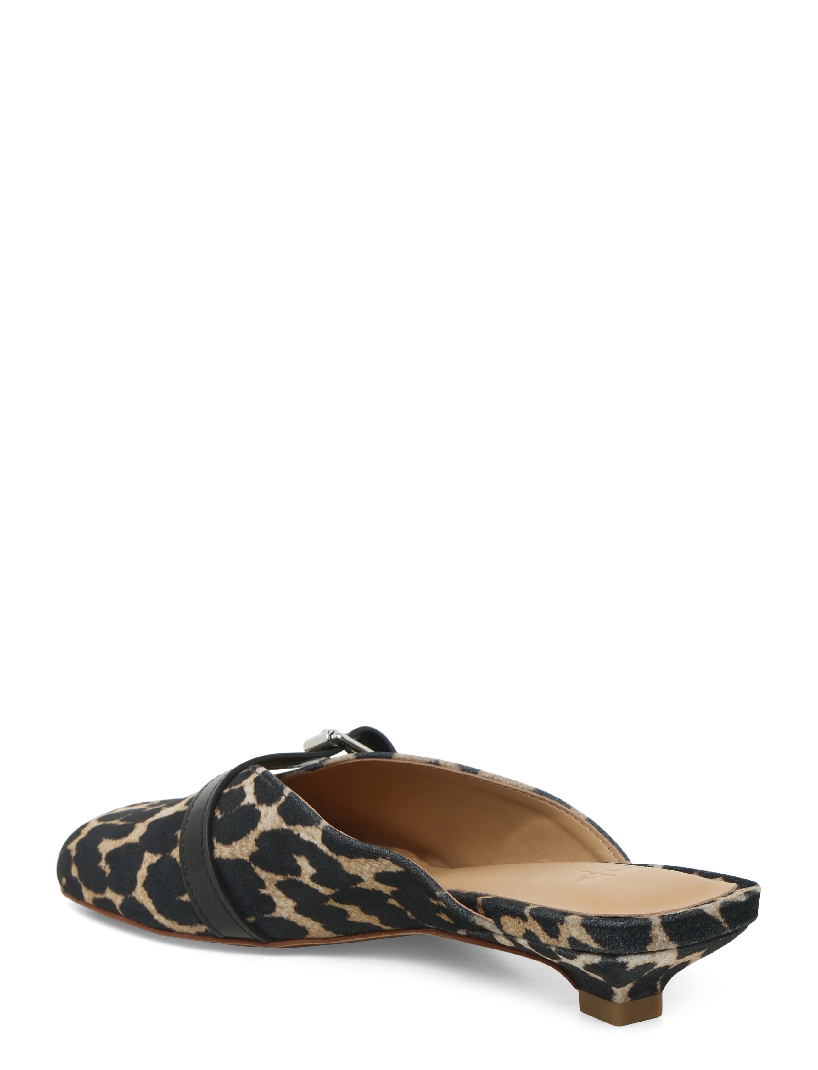 Sue Kitten Heel Mule Flocked Denim Leo 2