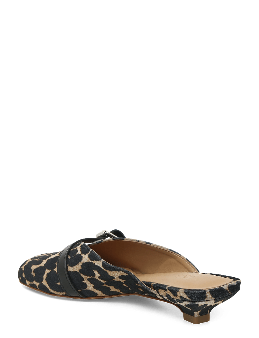 GANNI - Sue Kitten Heel Mule Flocked Denim Leo - pantoletten mit absatz - almond milk - 1
