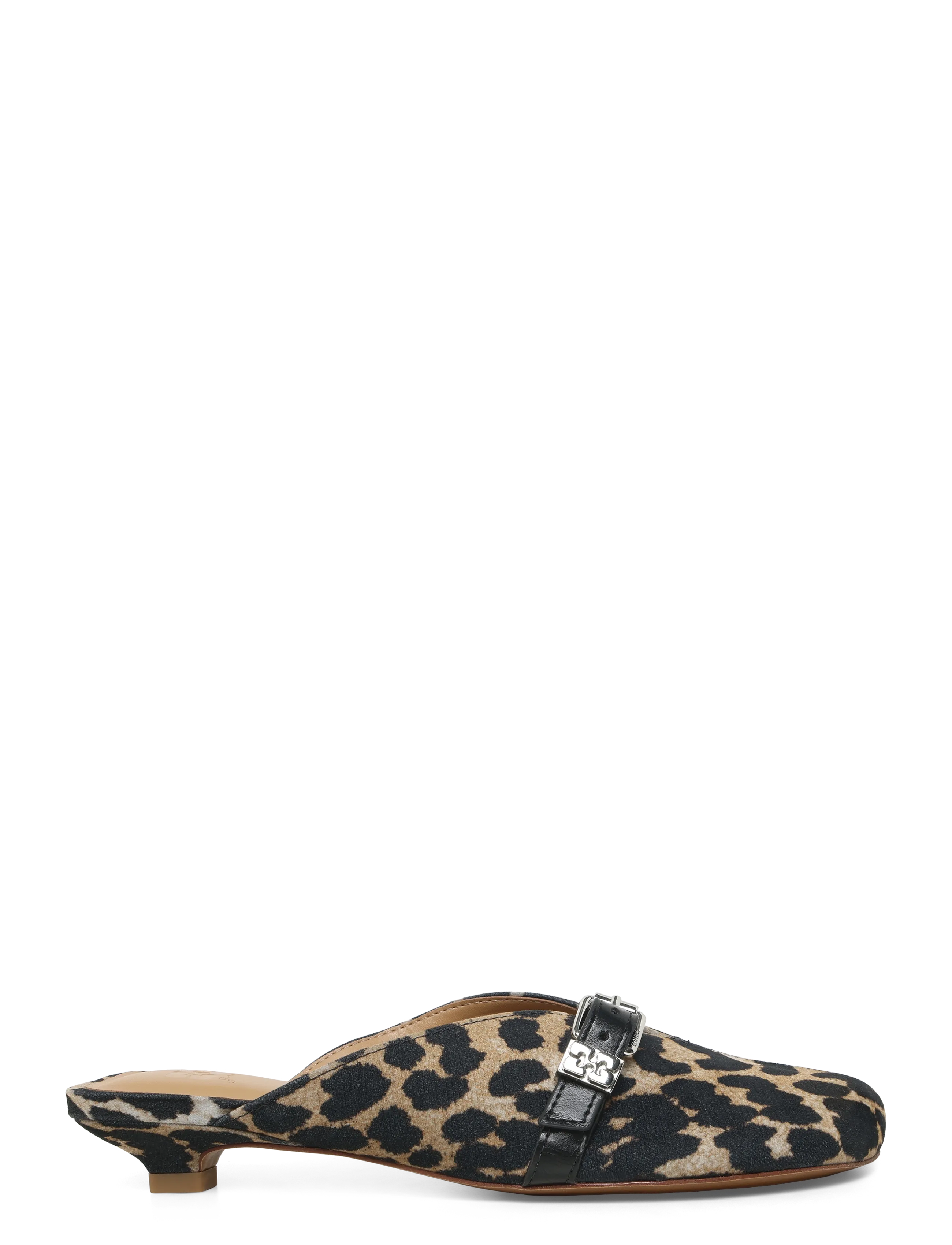 Sue Kitten Heel Mule Flocked Denim Leo 3