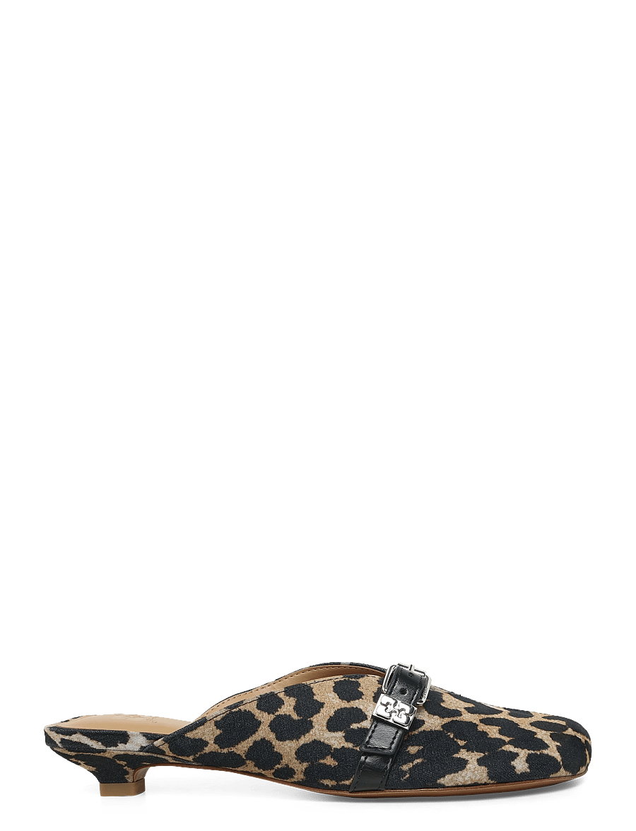 GANNI - Sue Kitten Heel Mule Flocked Denim Leo - pantoletten mit absatz - almond milk - 2