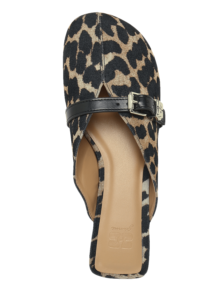 GANNI - Sue Kitten Heel Mule Flocked Denim Leo - pantoletten mit absatz - almond milk - 3