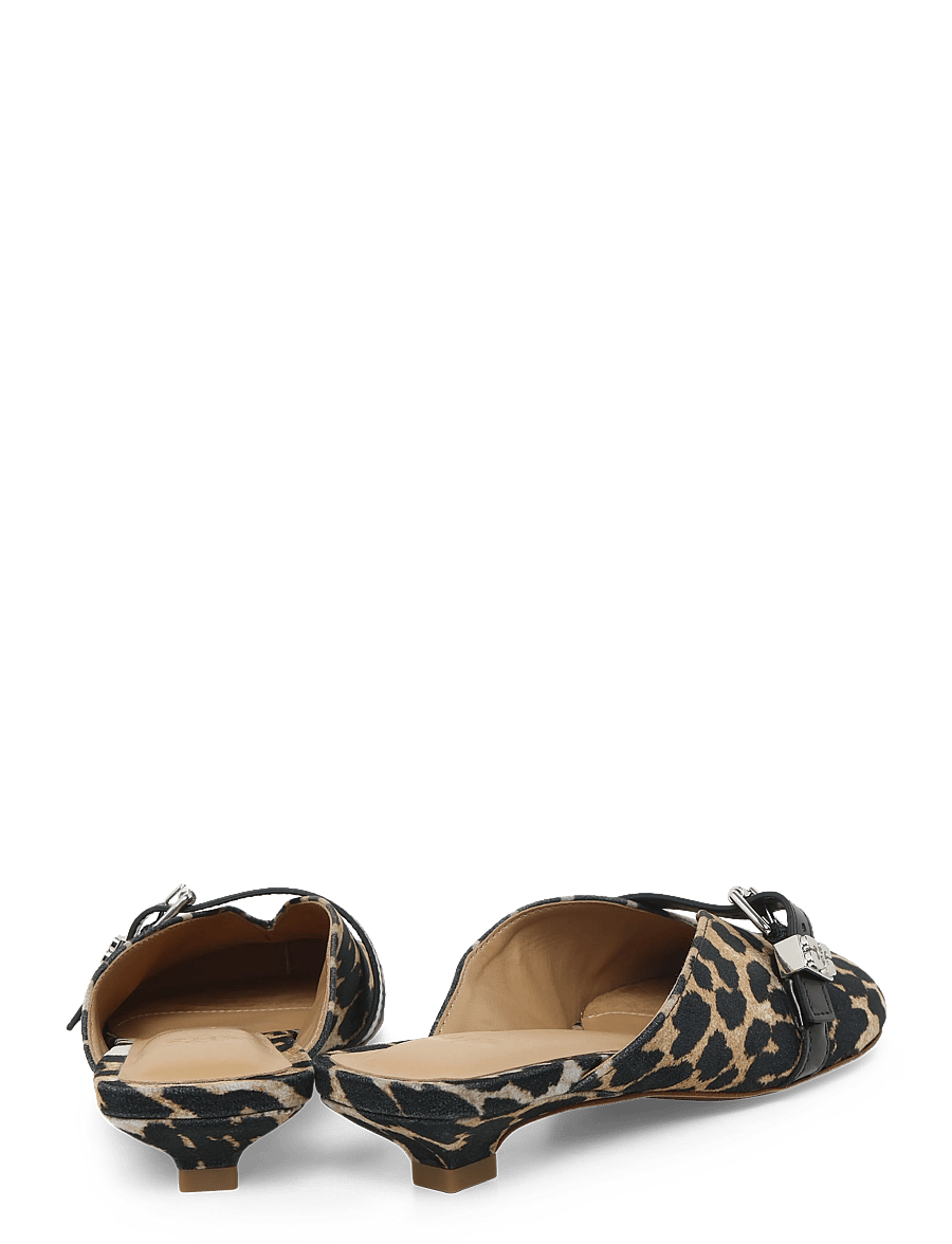 GANNI - Sue Kitten Heel Mule Flocked Denim Leo - pantoletten mit absatz - almond milk - 4