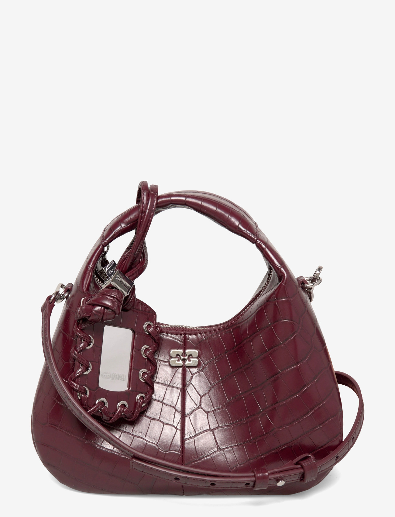 GANNI - Hobo Mini Croco - handtöskur - burgundy - 0