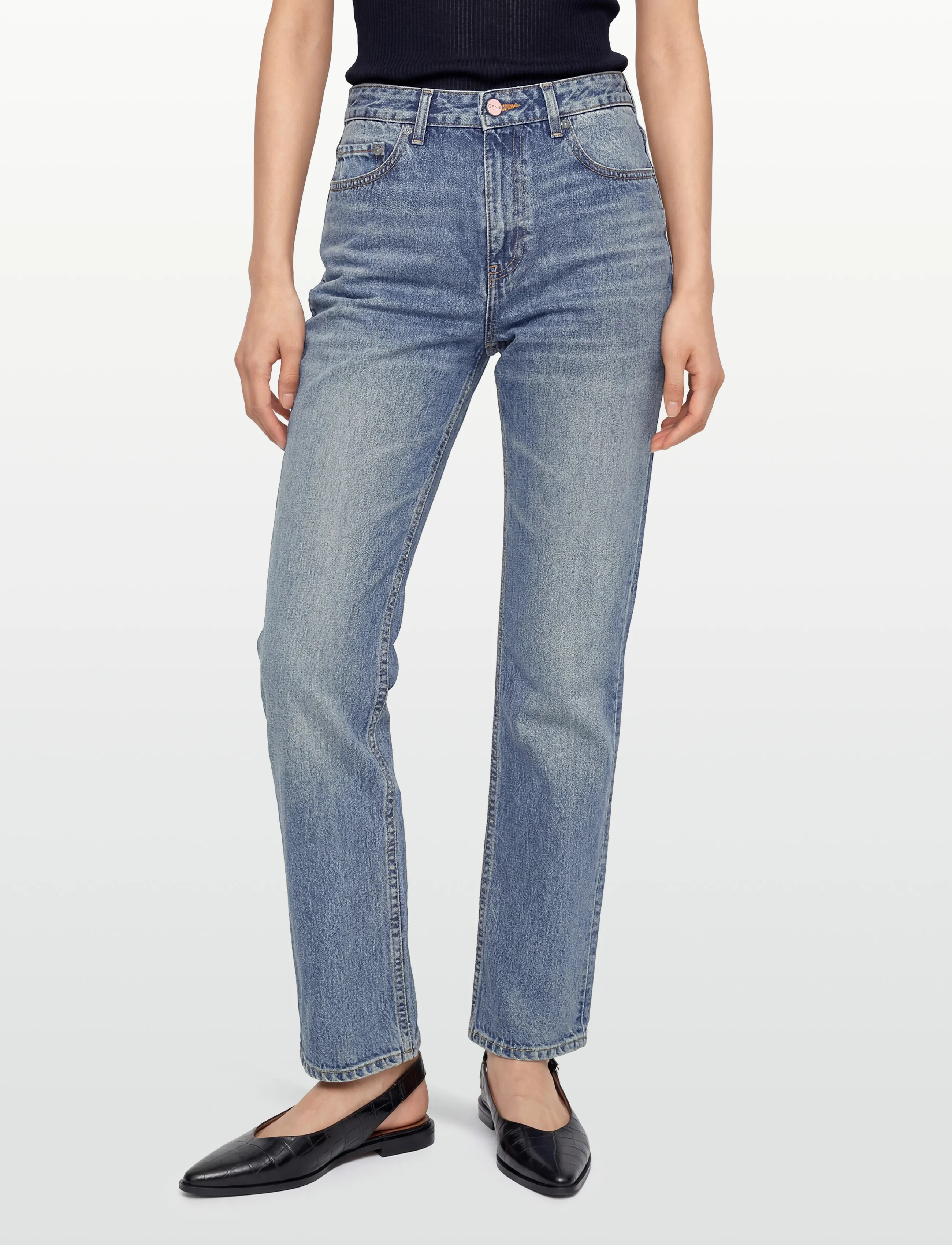 GANNI - SWIGY HIGH WAIST SLIM JEANS - slim-fit-jeans - mid blue vintage - 3