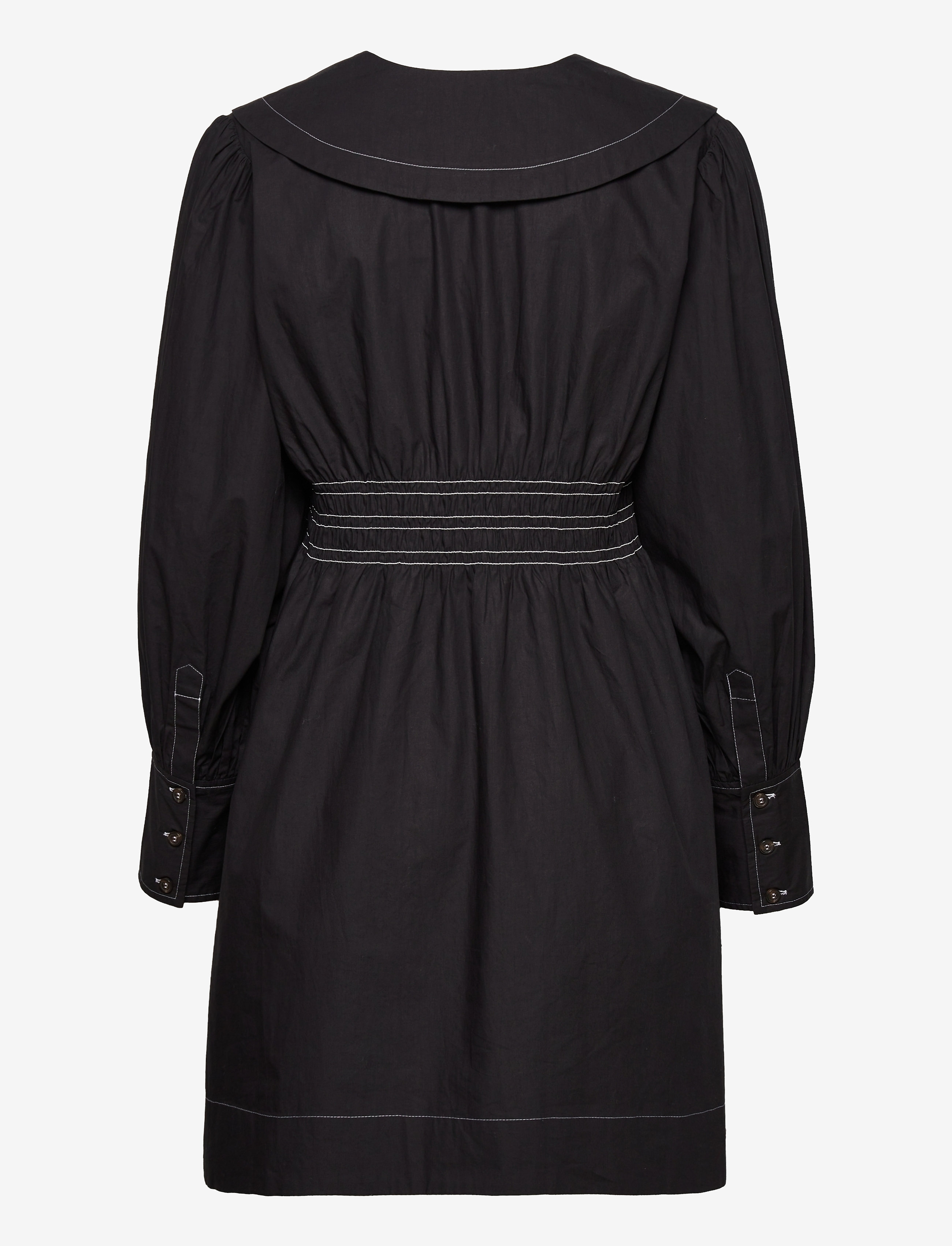 GANNI - Cotton Poplin V-neck Smock Mini Dress - cocktailkjoler - black - 1
