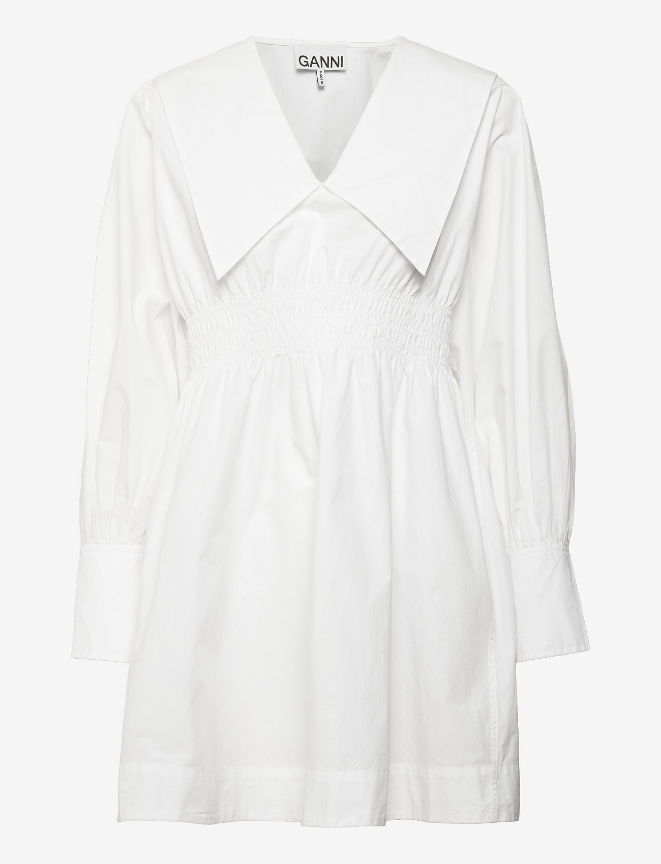 GANNI Cotton Poplin V-neck Smock Mini Dress - Summer Dresses - BRIGHT WHITE / white