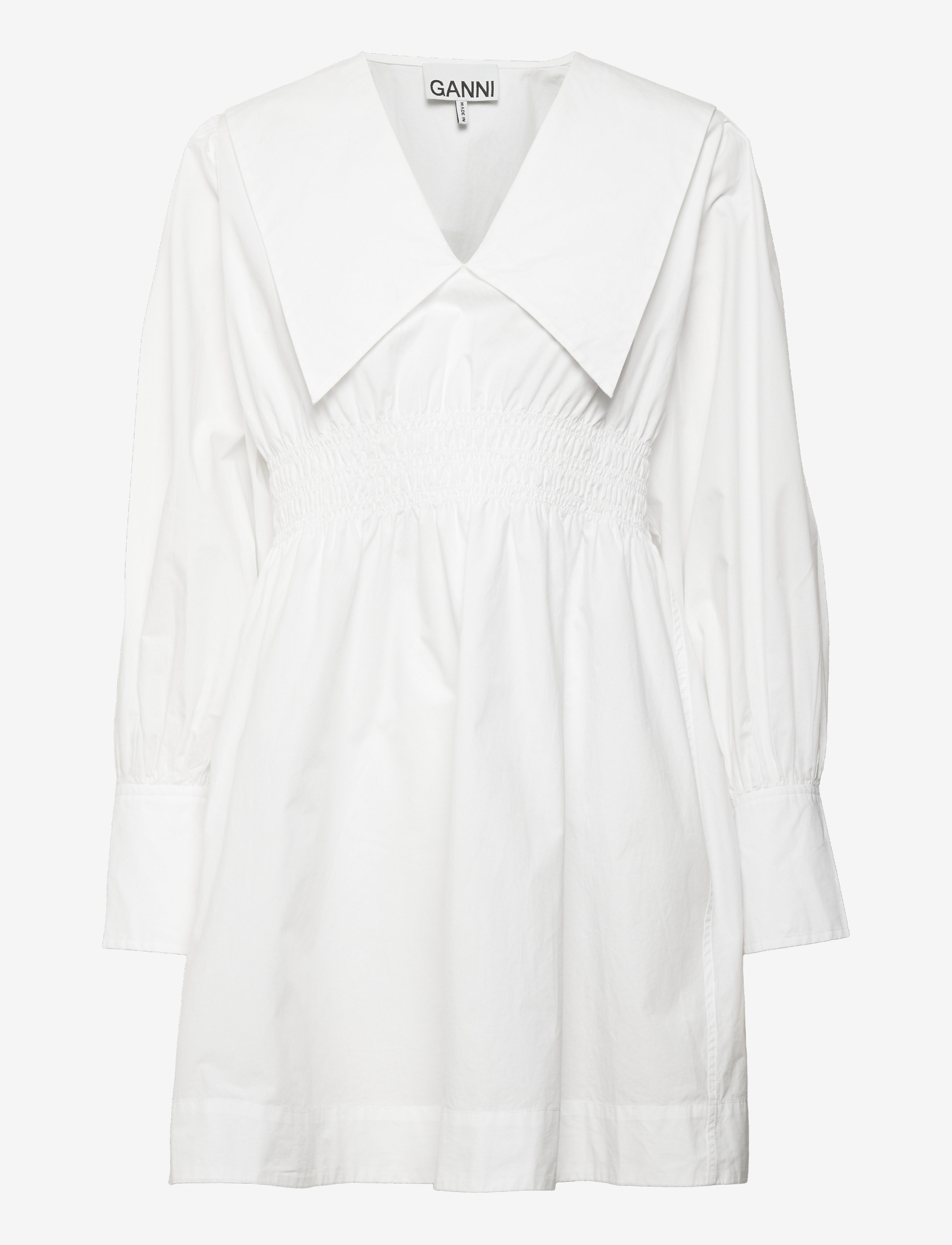 GANNI Cotton Poplin V-neck Smock Mini Dress - Juhlamekot - BRIGHT WHITE / white