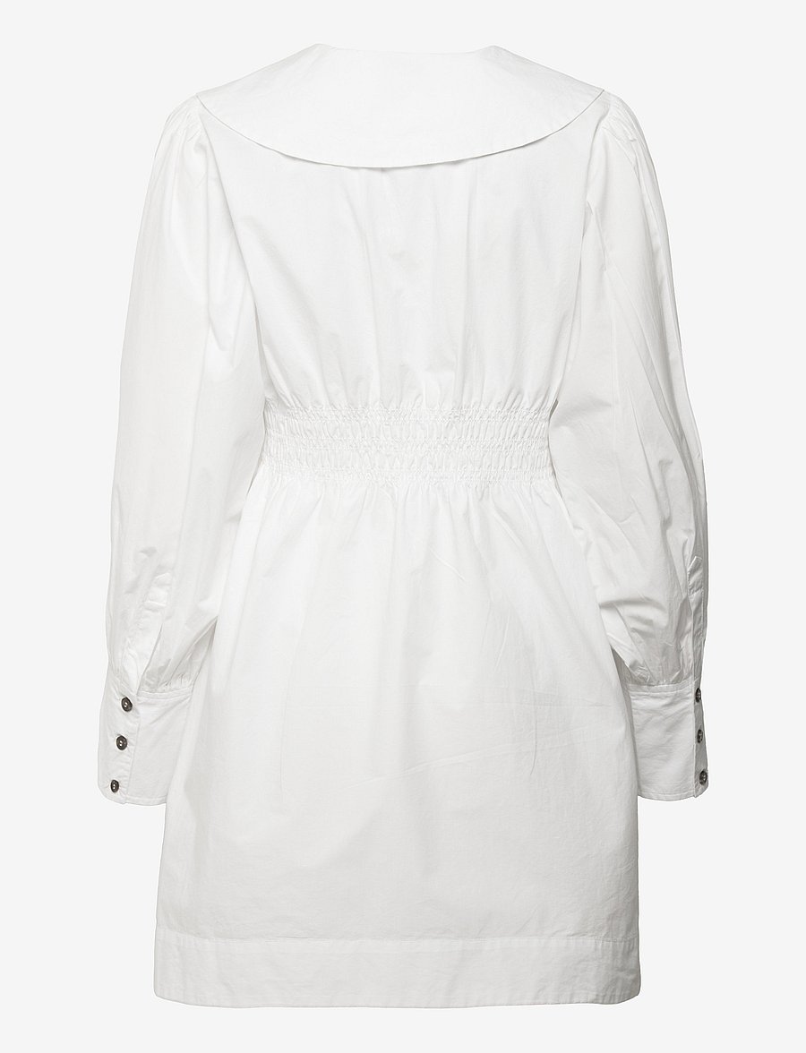 GANNI - Cotton Poplin V-neck Smock Mini Dress - cocktailkleider - bright white - 1