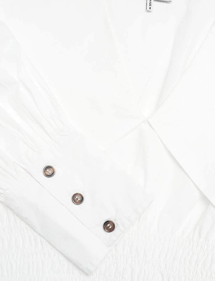 GANNI - Cotton Poplin V-neck Smock Mini Dress - cocktailkleider - bright white - 2