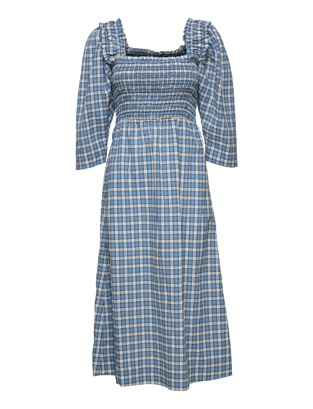 GANNI Seersucker Check Smock Midi Dress - Sommerkjoler - CHECK AZURE BLUE / blue