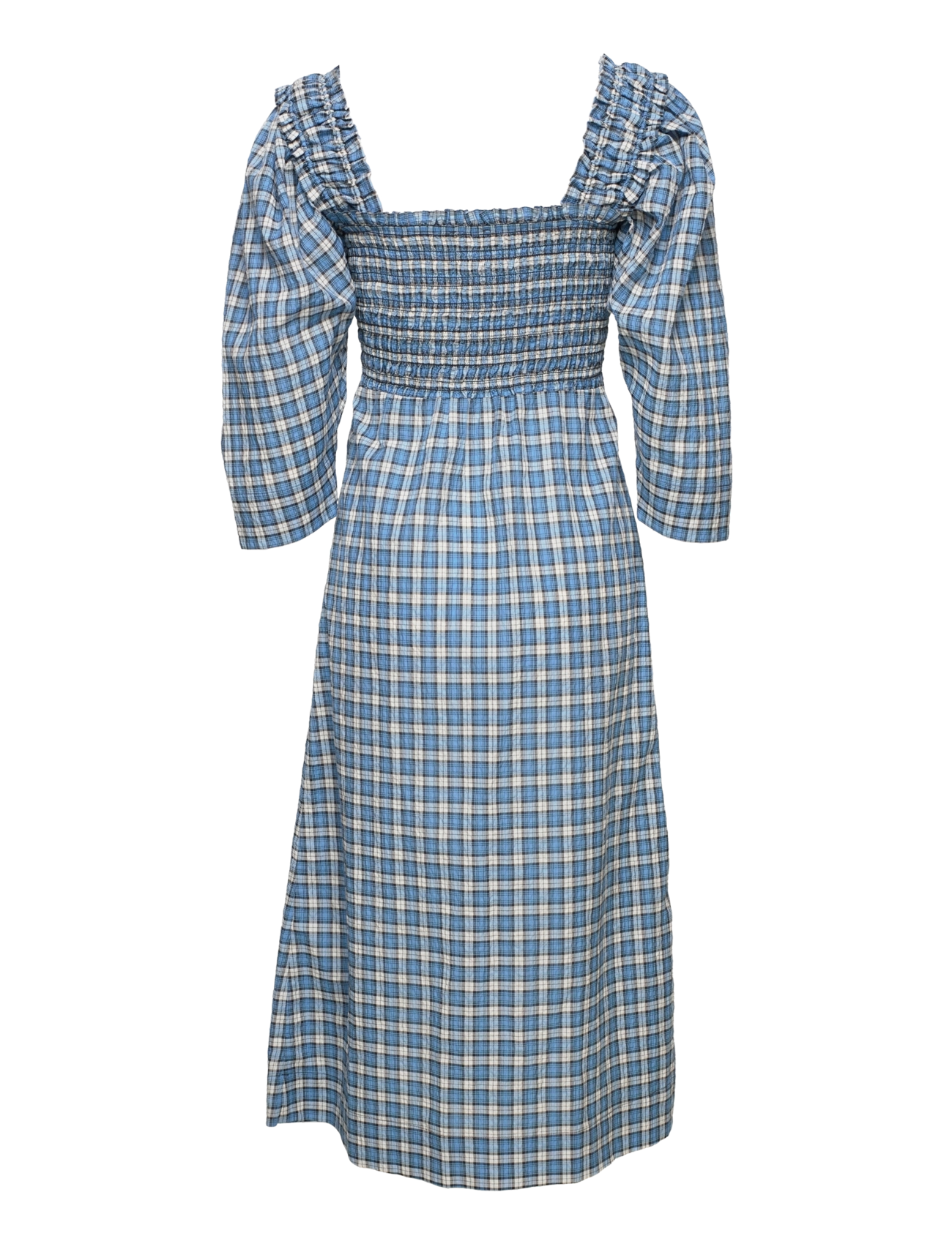GANNI - Seersucker Check Smock Midi Dress - suvekleidid - check azure blue - 1