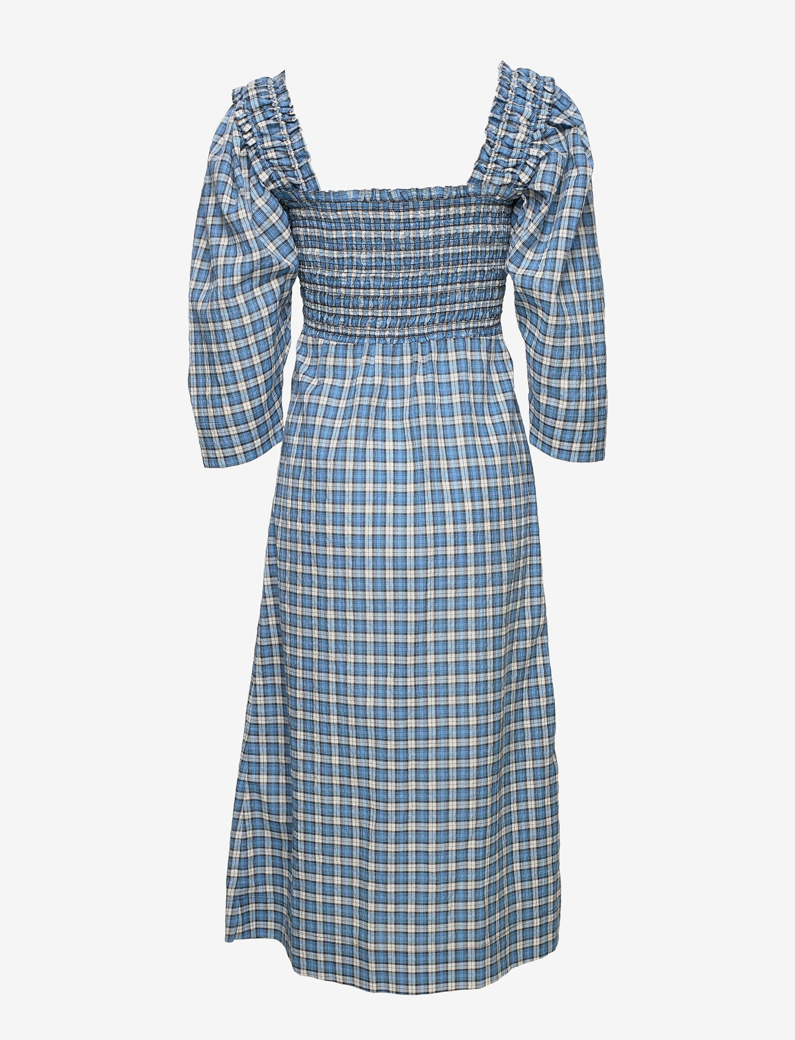 GANNI - Seersucker Check Smock Midi Dress - sommerkleider - check azure blue - 1