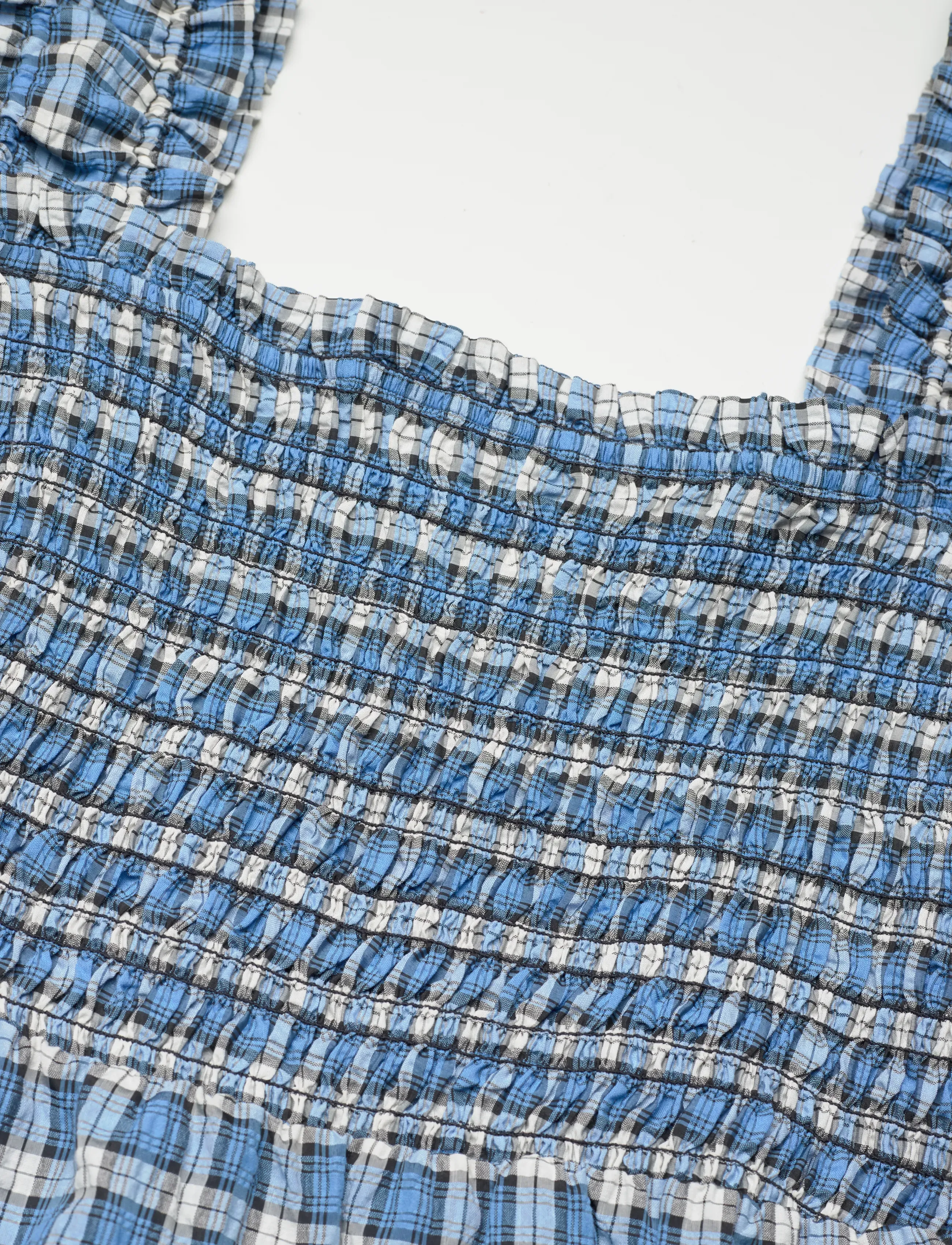 GANNI - Seersucker Check Smock Midi Dress - suvekleidid - check azure blue - 2