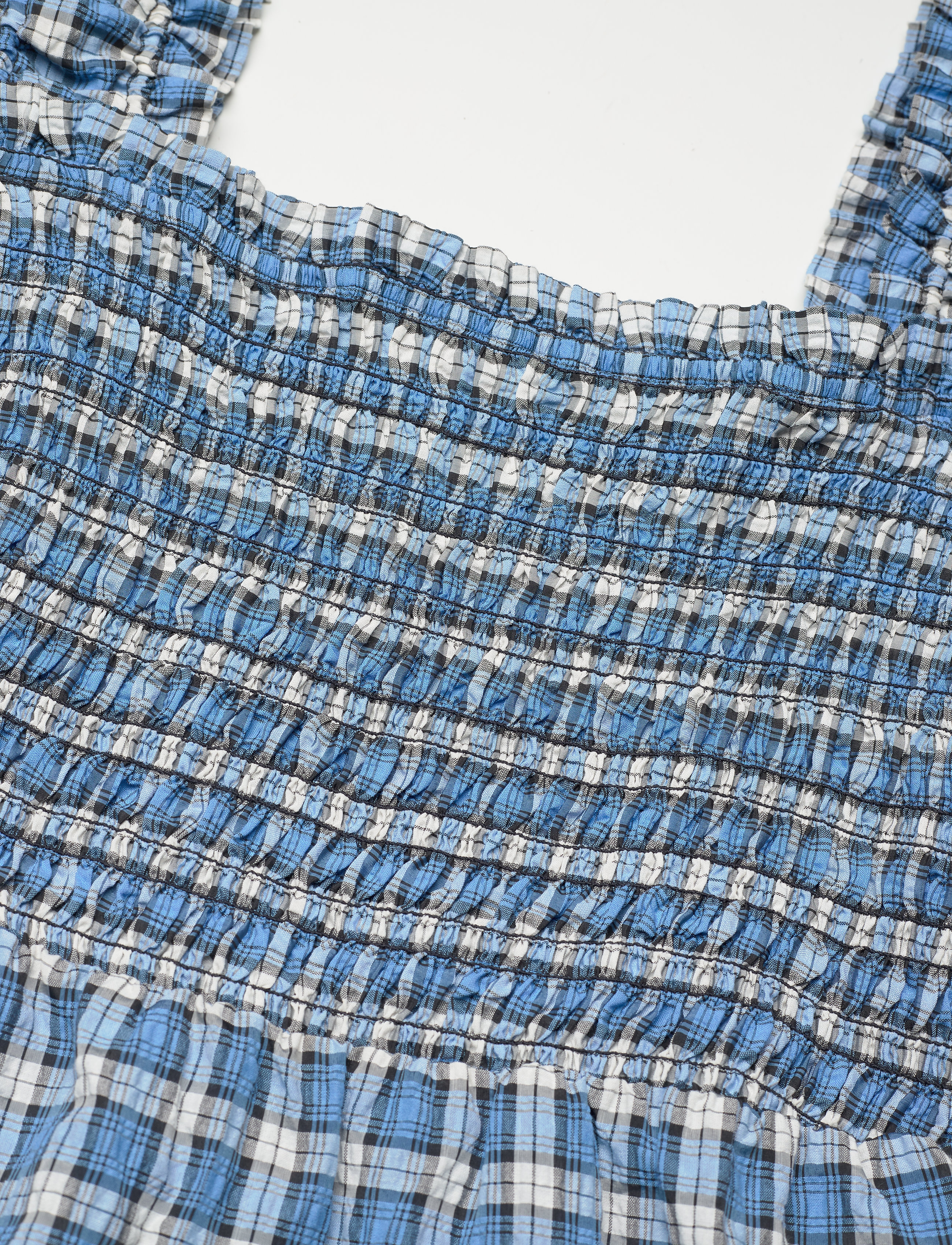 GANNI - Seersucker Check Smock Midi Dress - sommerkleider - check azure blue - 2