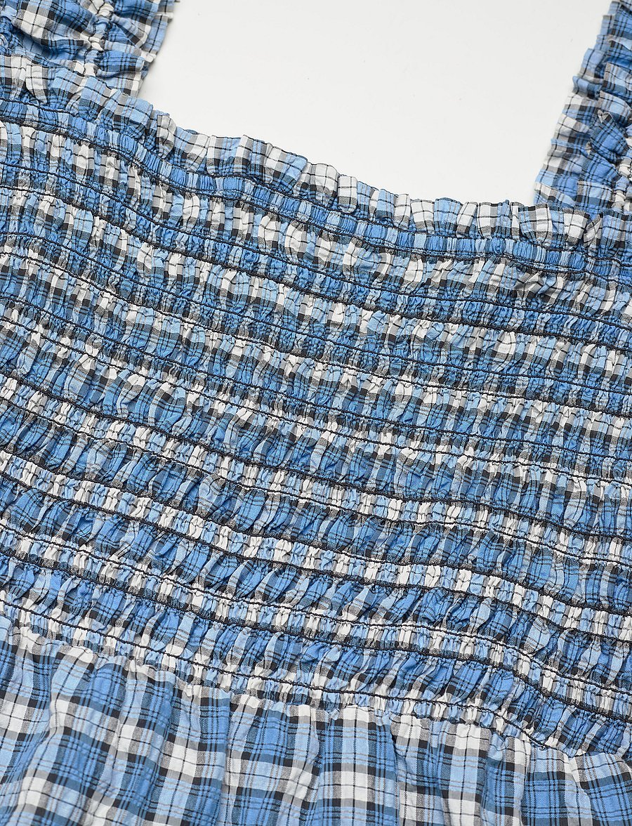 GANNI - Seersucker Check Smock Midi Dress - zomerjurken - check azure blue - 2