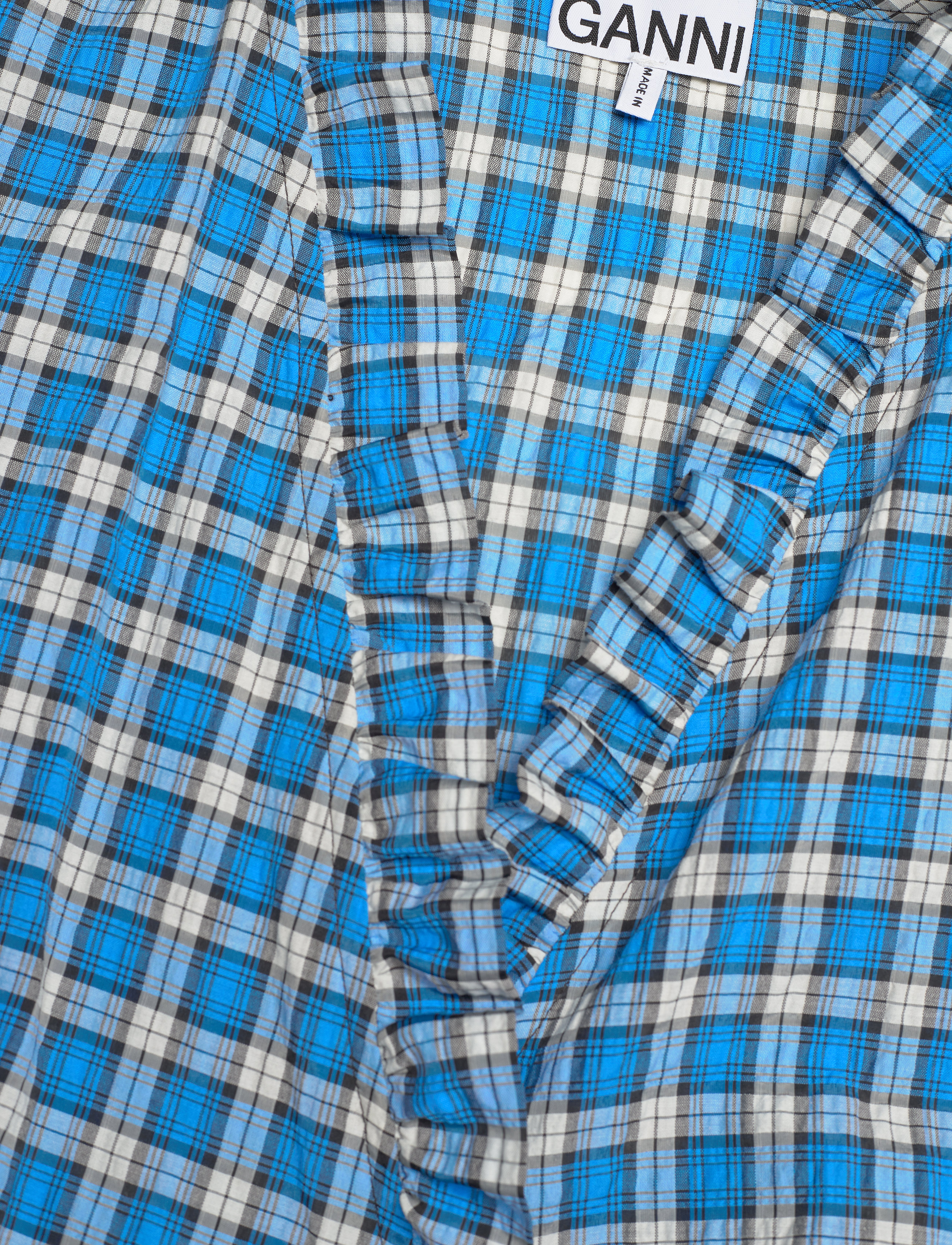 GANNI - Seersucker Check Wrap Ruffle Mini Dress - check azure blue - 2