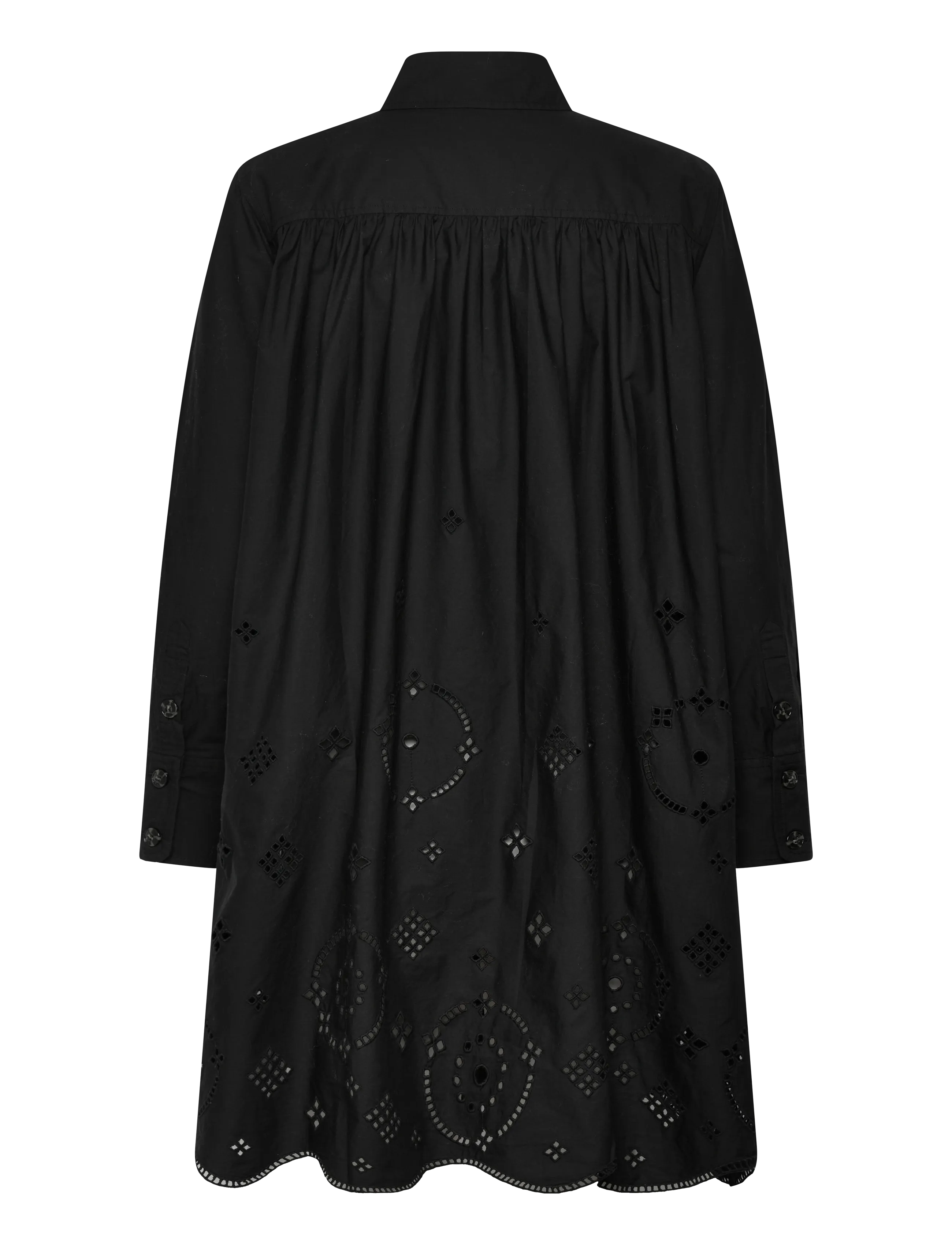 GANNI - Broderie Anglaise Wide Mini Shirt Dress - hemdkleider - black - 2