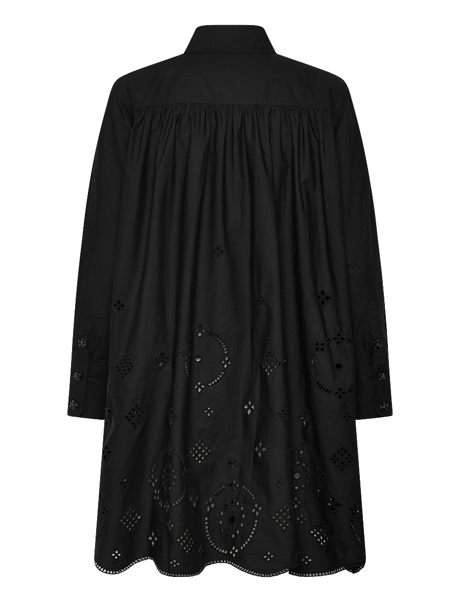 GANNI - Broderie Anglaise Wide Mini Shirt Dress - särkkleidid - black - 2