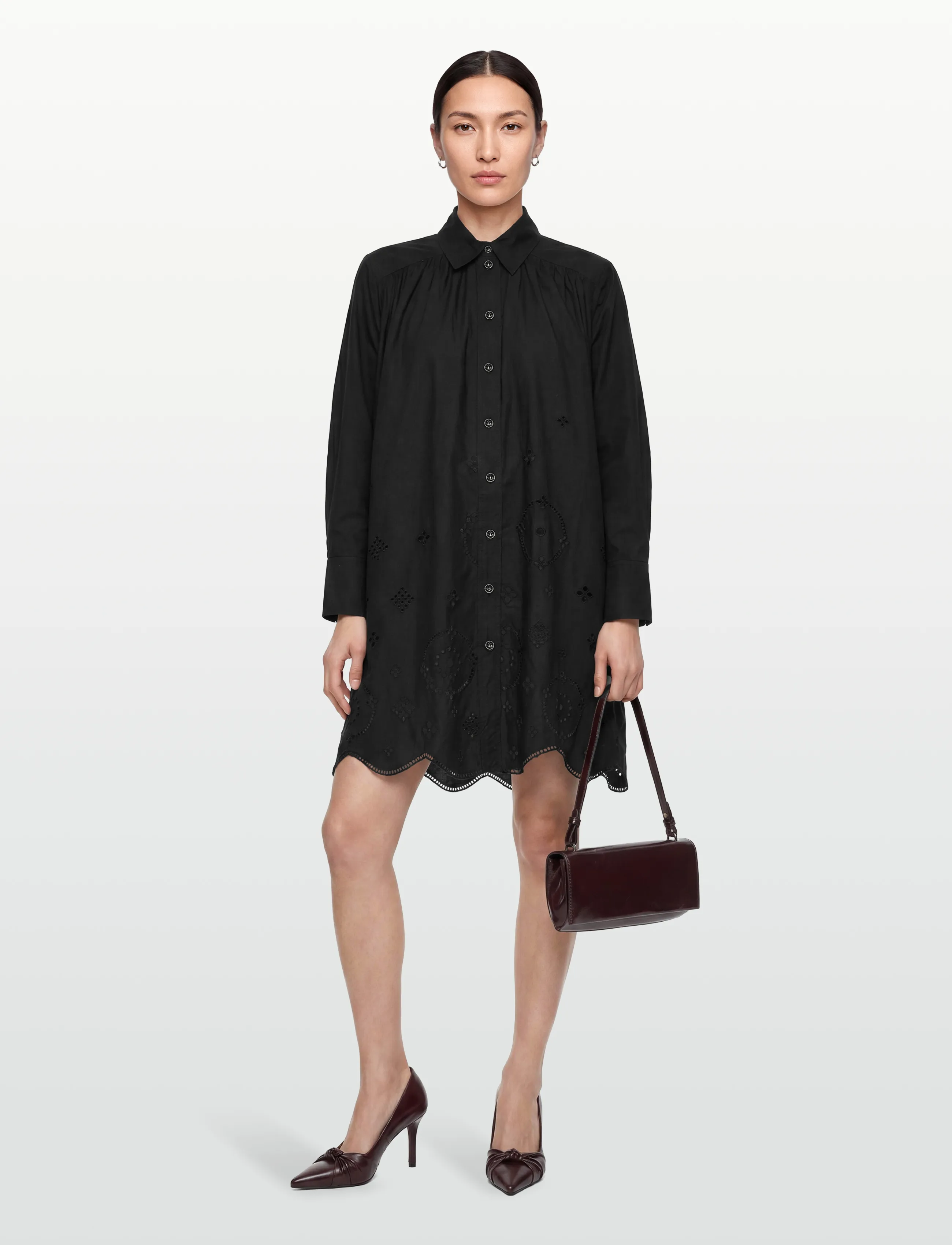 GANNI Broderie Anglaise Wide Mini Shirt Dress, 34, Black, Kjoler > Kort Kjole, Dame