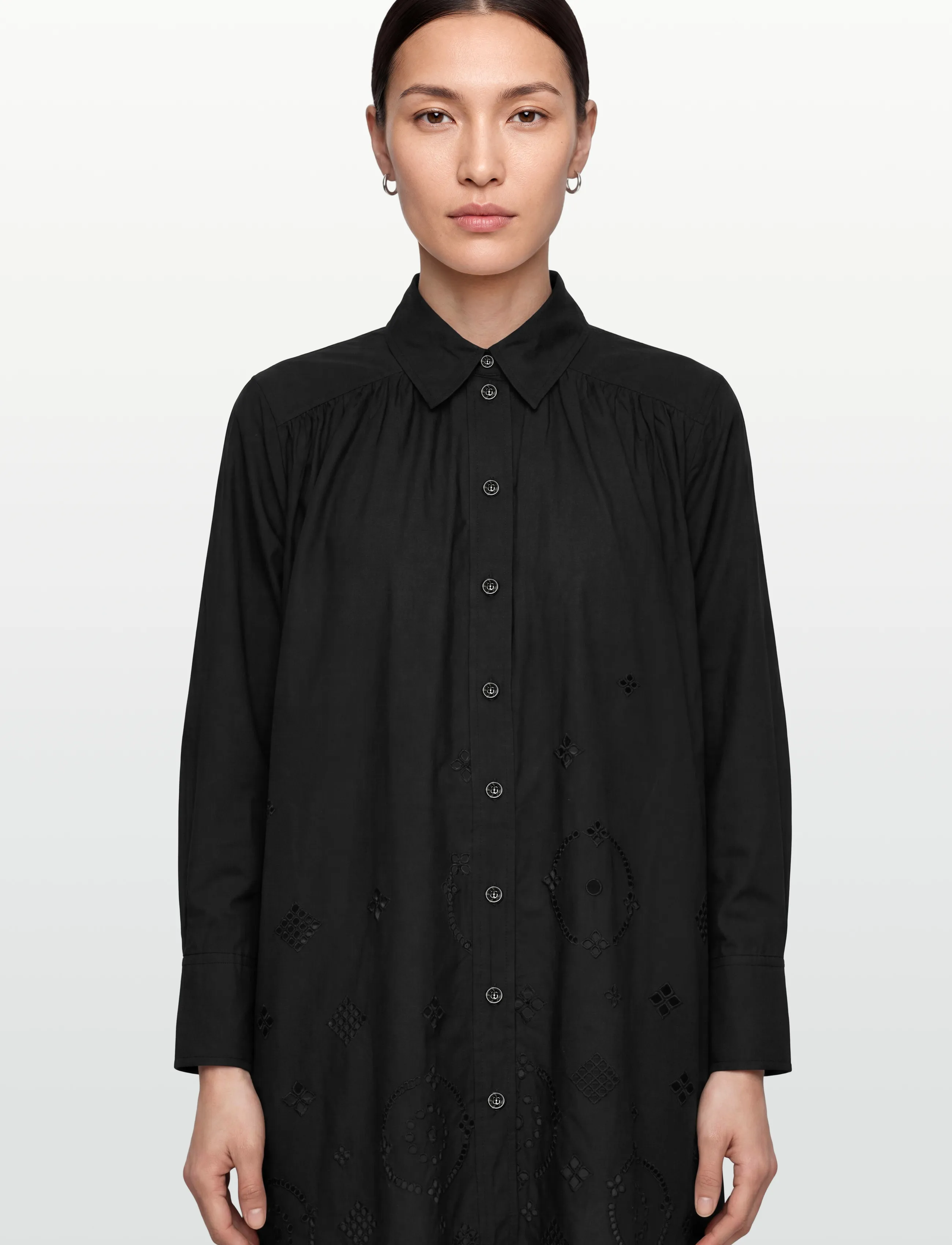 GANNI - Broderie Anglaise Wide Mini Shirt Dress - hemdkleider - black - 3