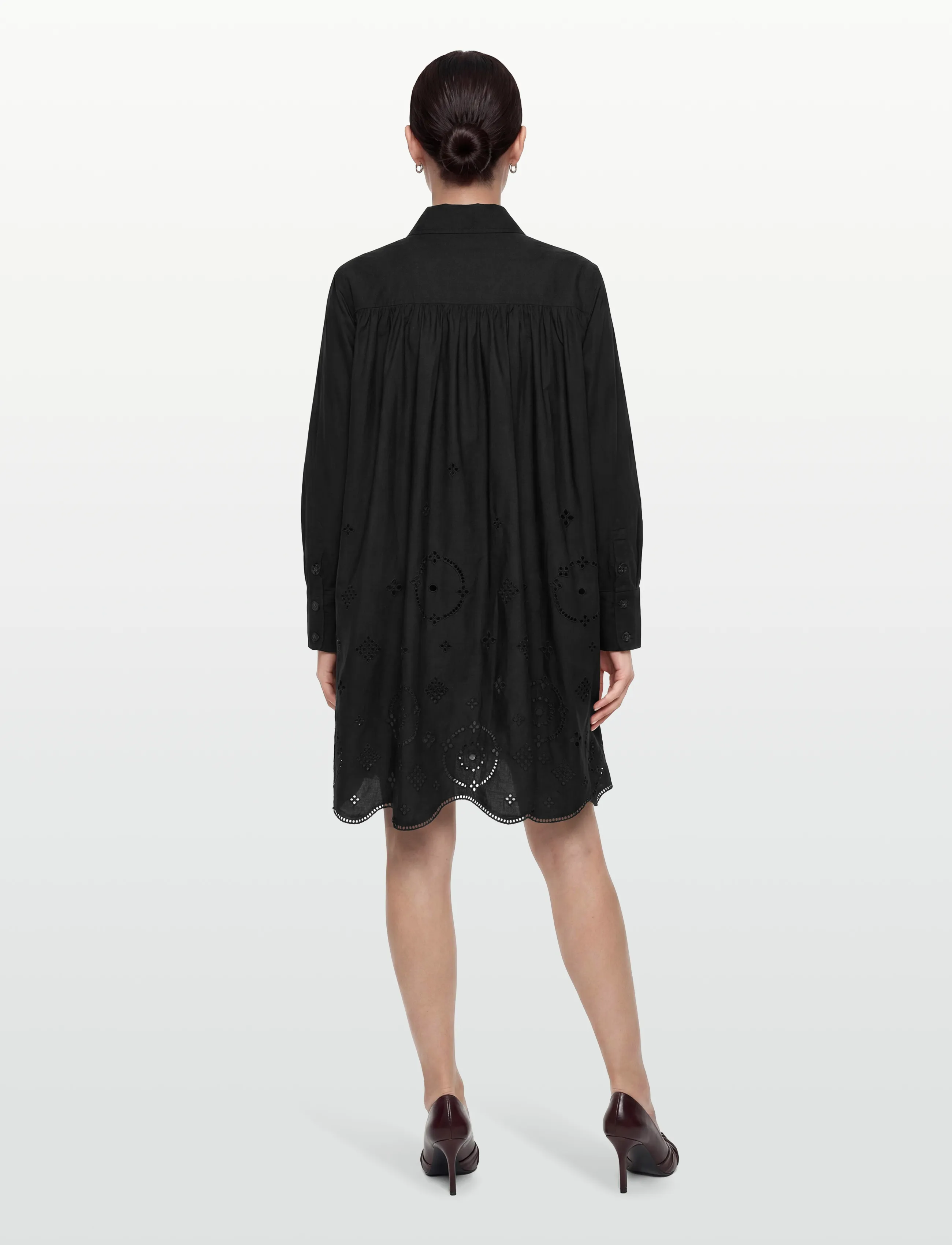 GANNI - Broderie Anglaise Wide Mini Shirt Dress - hemdkleider - black - 4