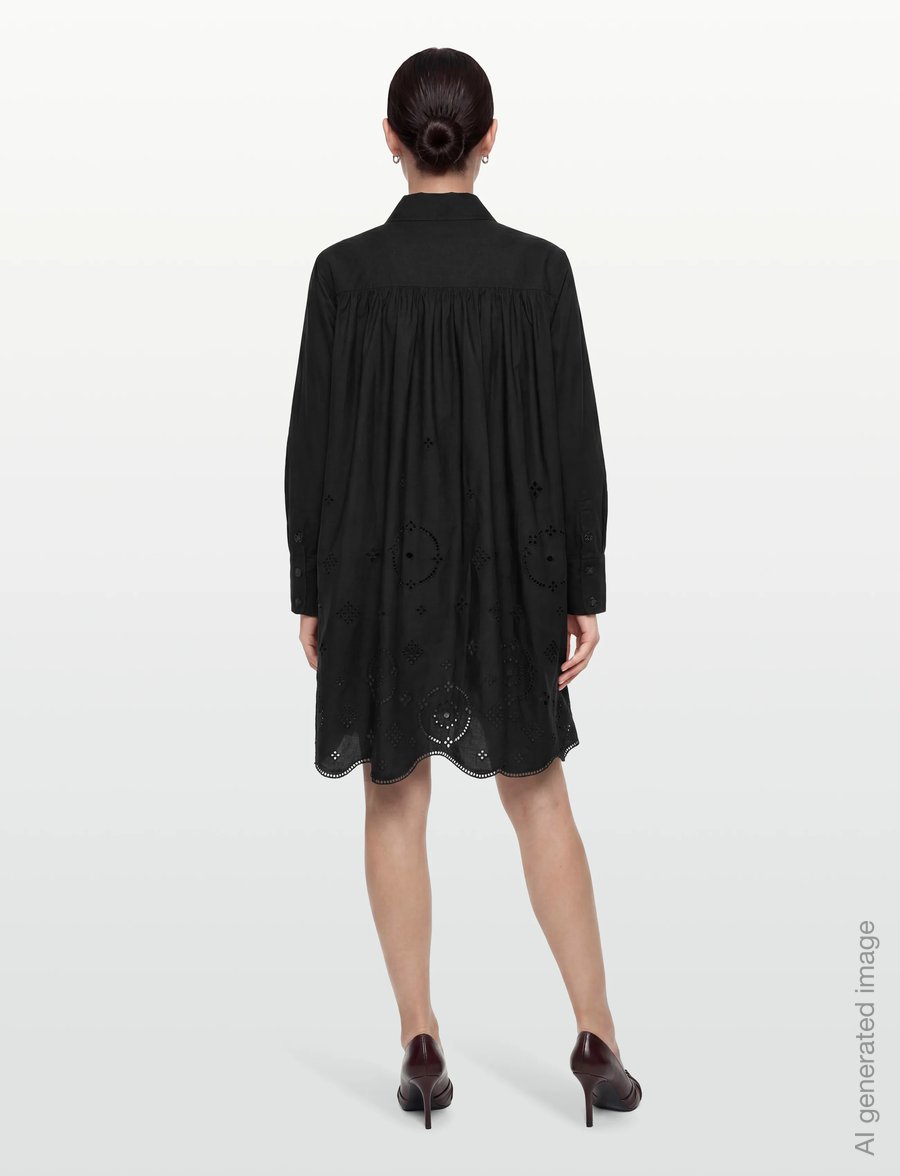 GANNI - Broderie Anglaise Wide Mini Shirt Dress - särkkleidid - black - 4