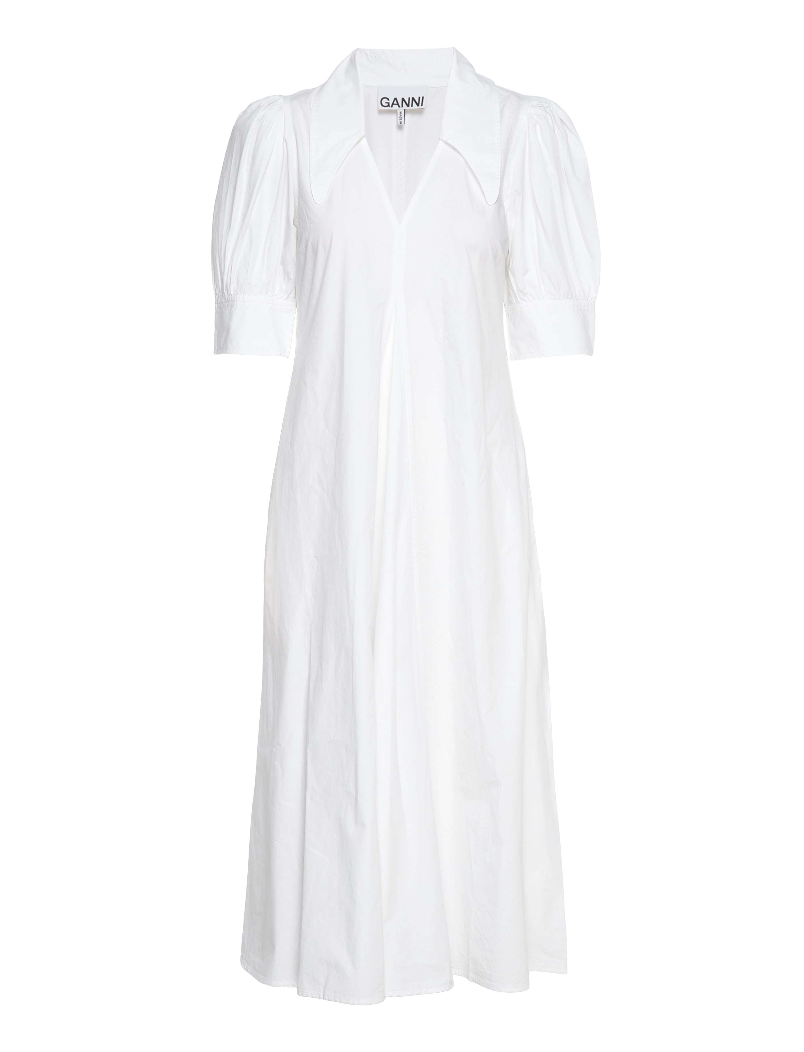 GANNI Cotton Poplin V-Neck Maxi Dress - Kokteilikleidid - BRIGHT WHITE / white