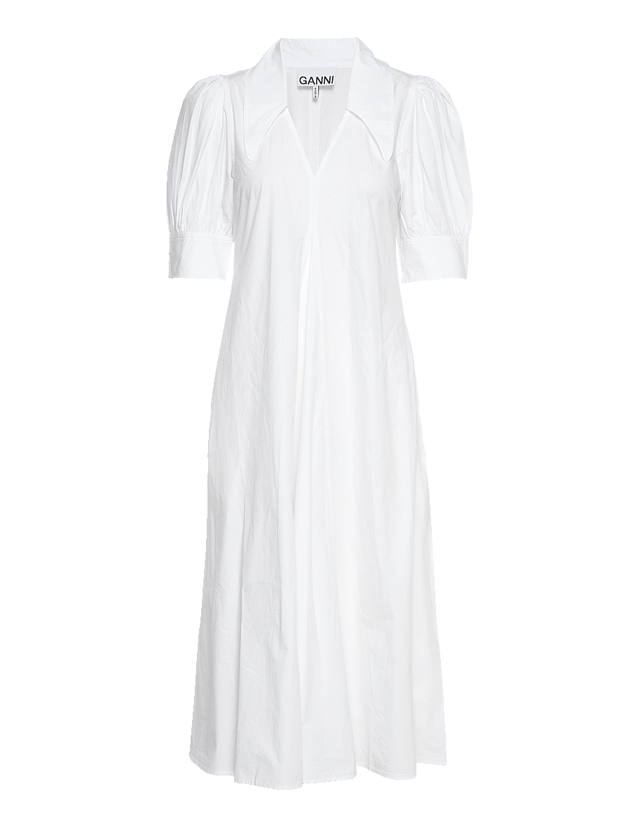 GANNI - Cotton Poplin V-Neck Maxi Dress - cocktailkleider - bright white - 0