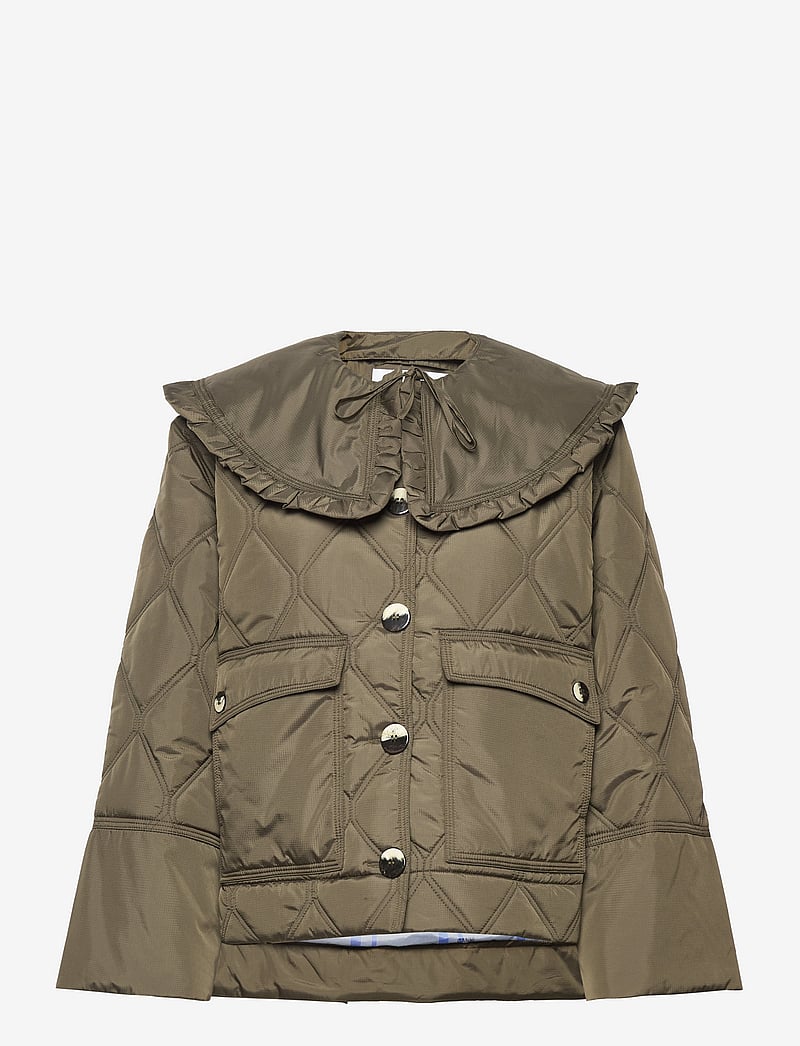 GANNI - Ripstop Quilt Frill Collar Jacket - frühlingsjacken - kalamata - 0