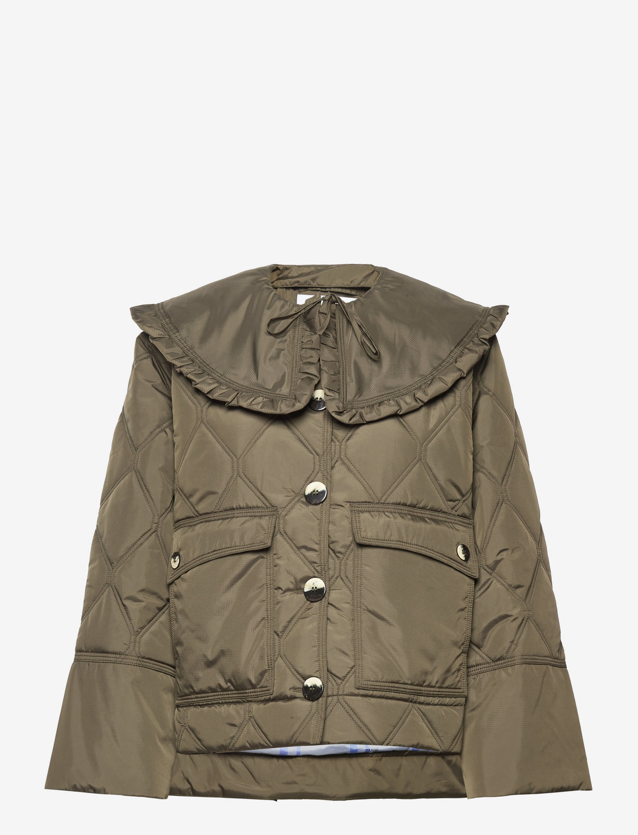 GANNI - Ripstop Quilt Frill Collar Jacket - kalamata - 0