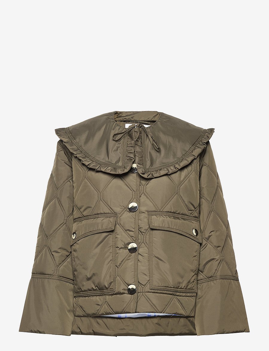 GANNI - Ripstop Quilt Frill Collar Jacket - kalamata - 0