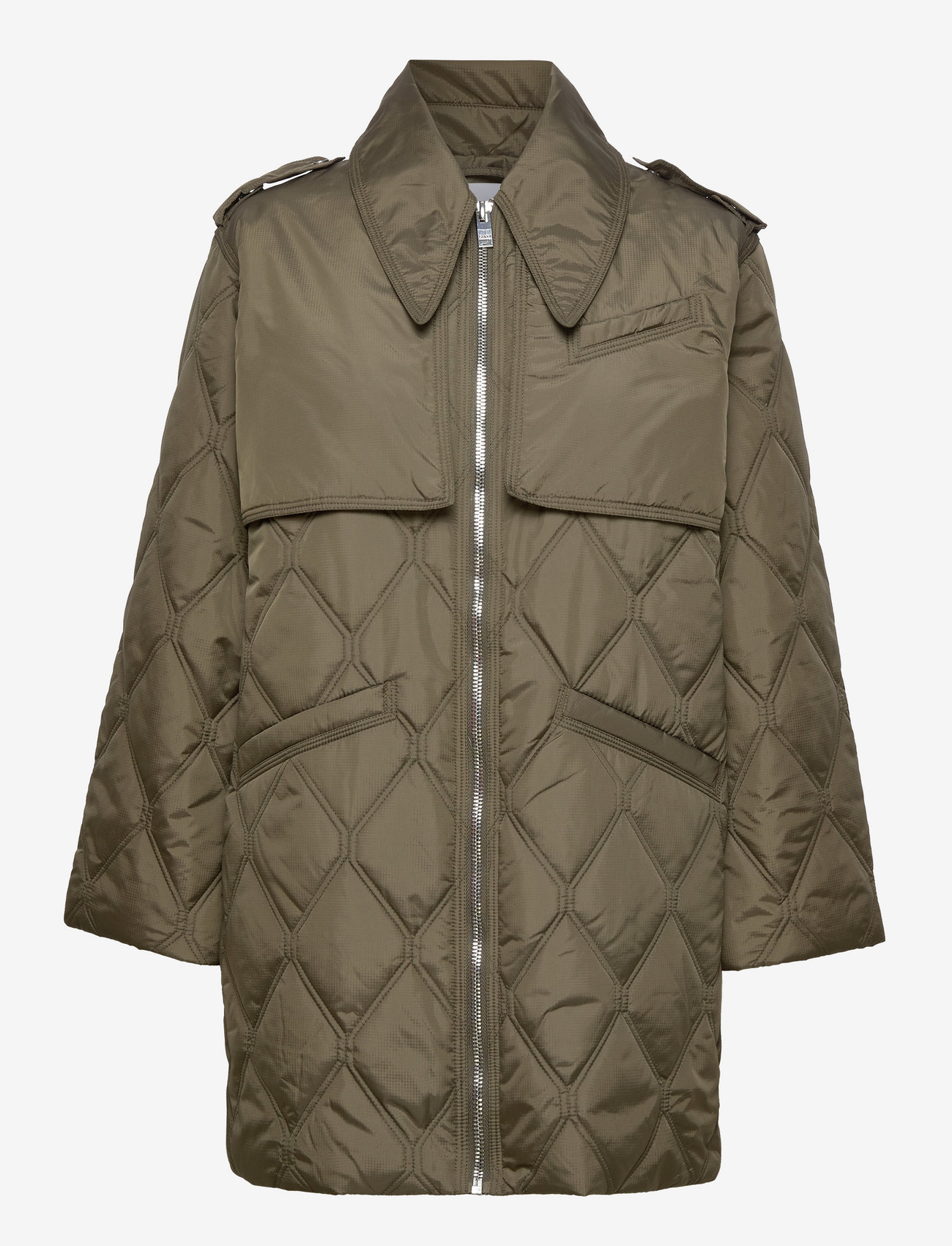 GANNI - Ripstop Quilt Midi Jacket - spring jackets - kalamata - 0