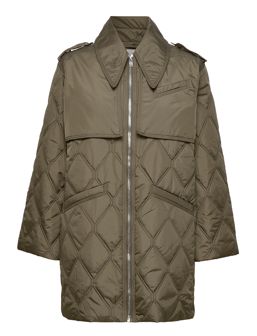 GANNI - Ripstop Quilt Midi Jacket - quilted jackets - kalamata - 0