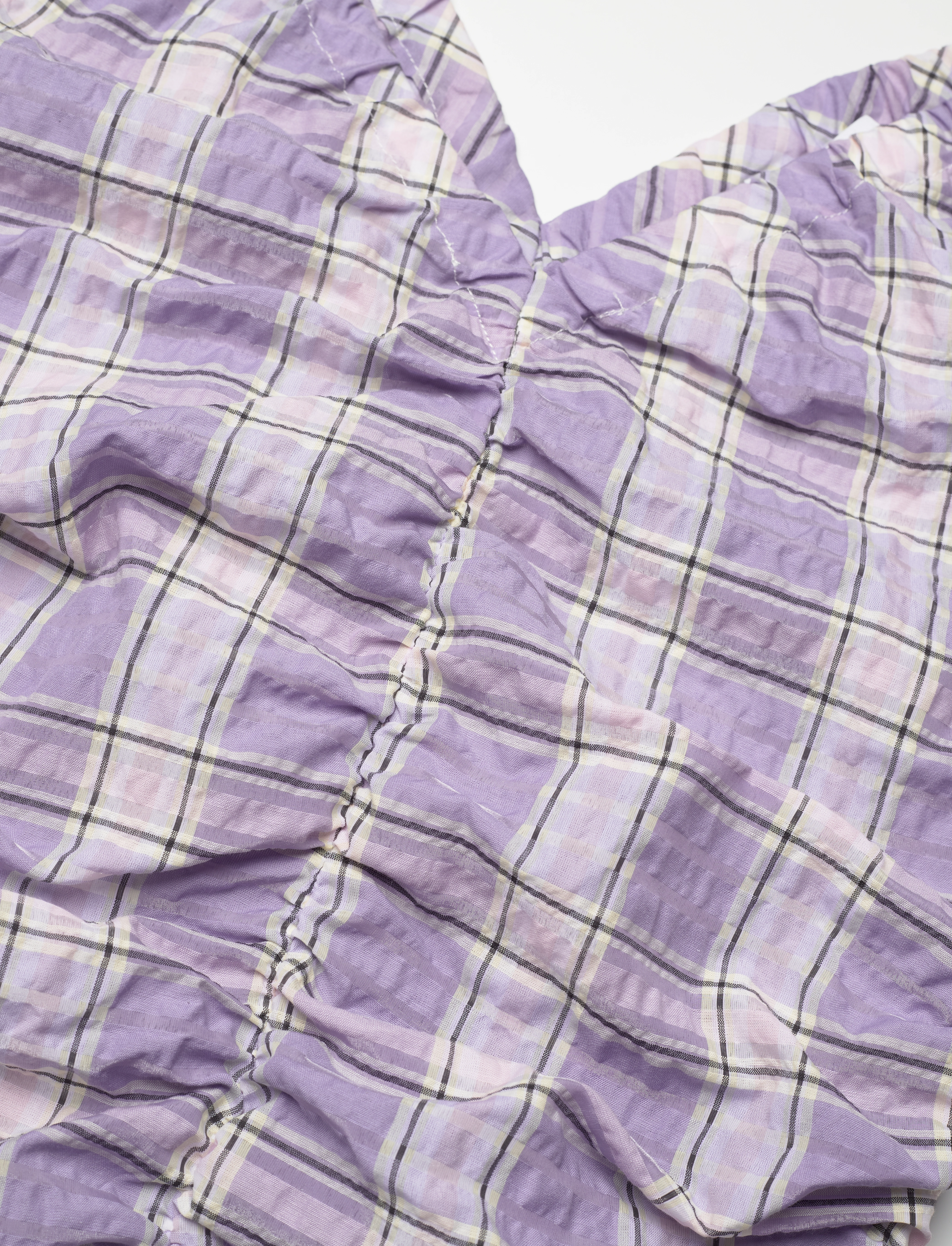 GANNI - Seersucker Check V-neck Fitted Midi Dress - midi kjoler - check persian violet - 2