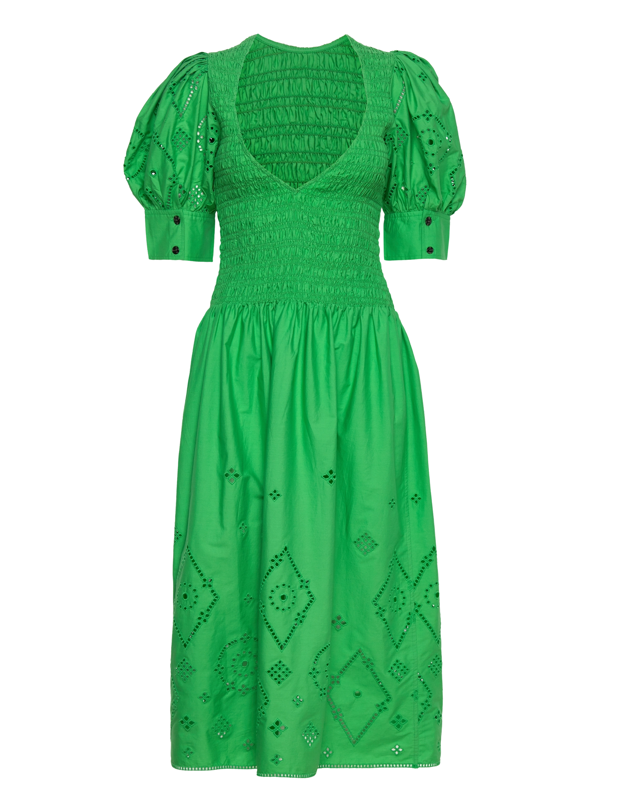 GANNI Broderie Anglaise Maxi Smock Dress - Kleidung - KELLY GREEN / green