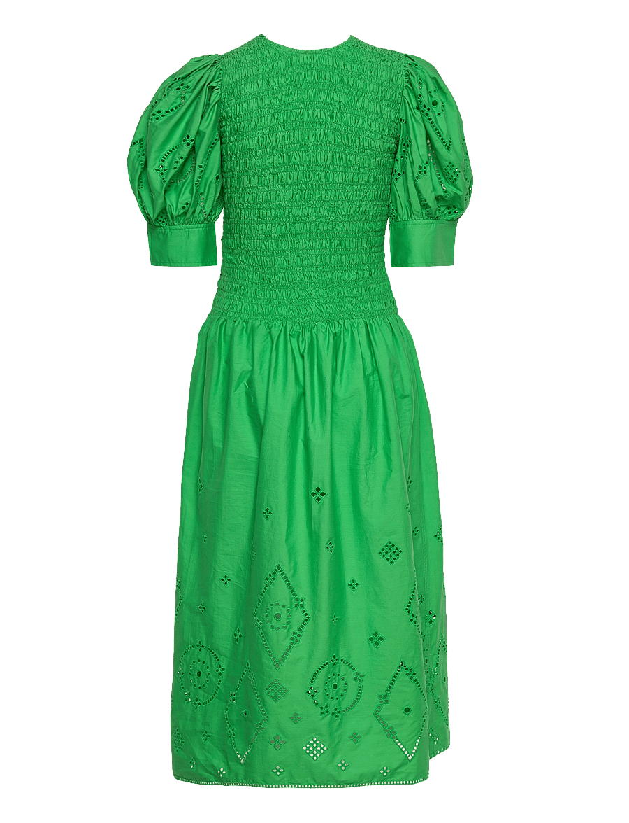 GANNI - Broderie Anglaise Maxi Smock Dress - midi dresses - kelly green - 1