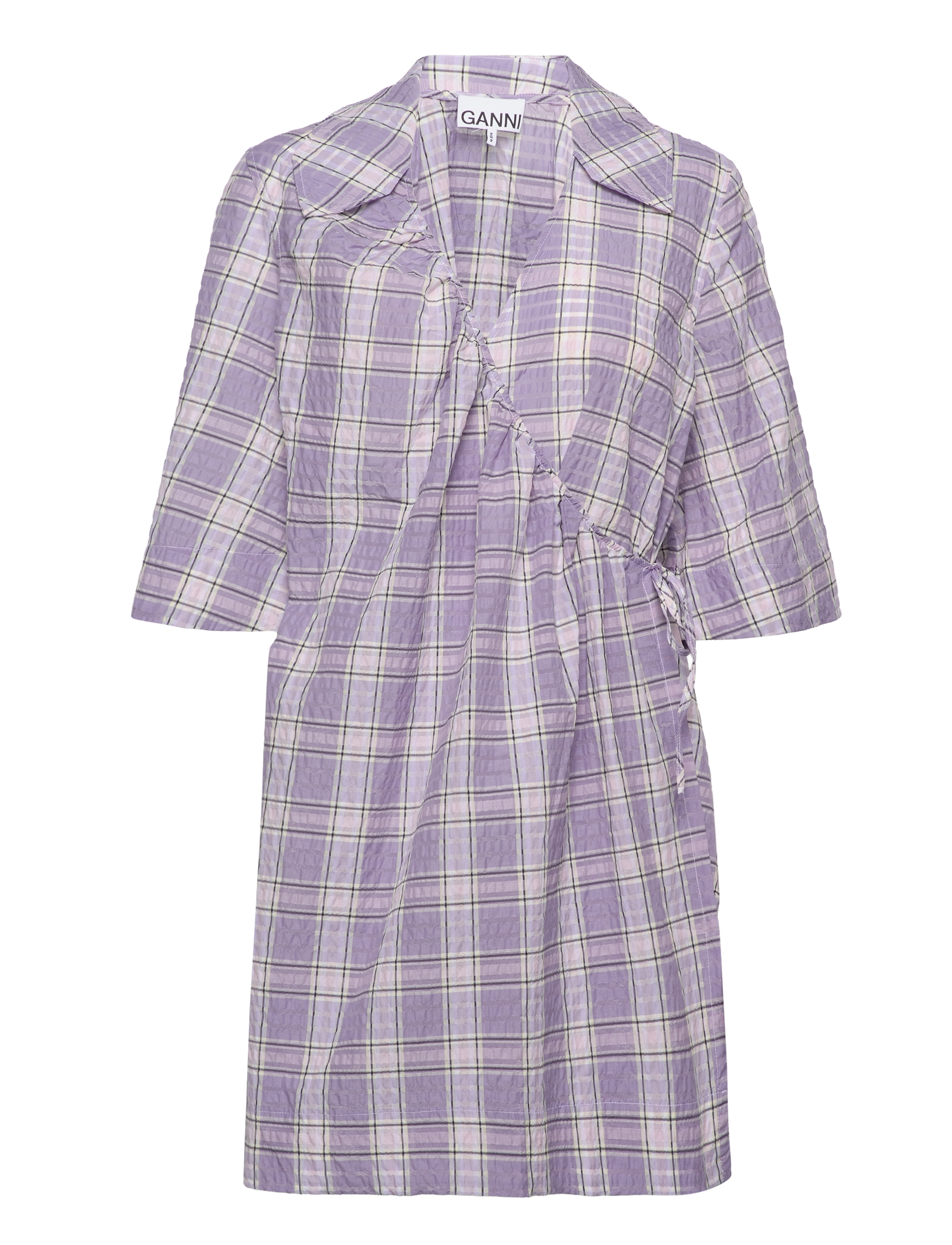 GANNI Seersucker Check Mini Wrap Dress - Kjoler - CHECK PERSIAN VIOLET / purple